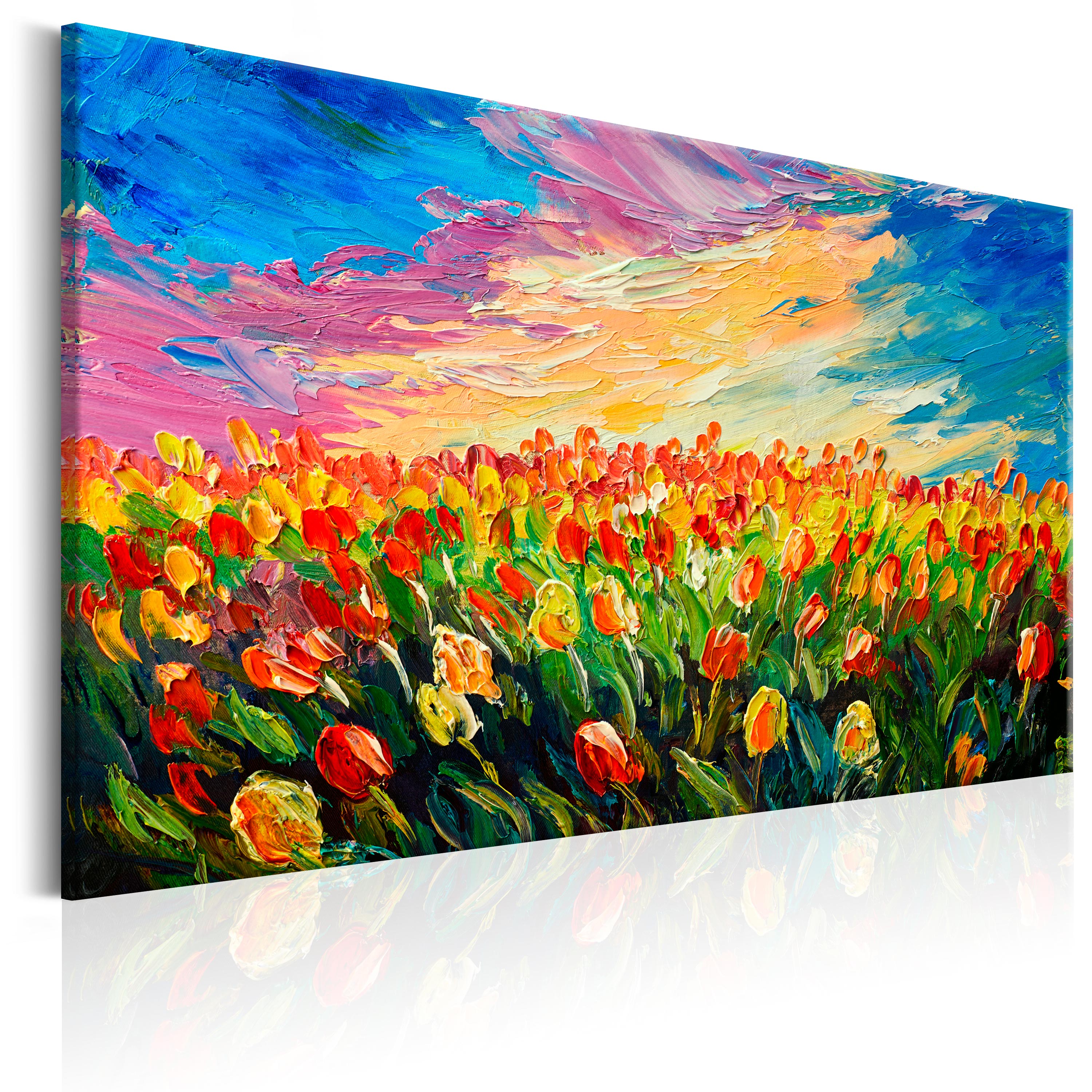 LEINWAND BILDER XXL ! KUNSTDRUCK ! BILD ! TULPEN WIESE WIE GEMALT bB