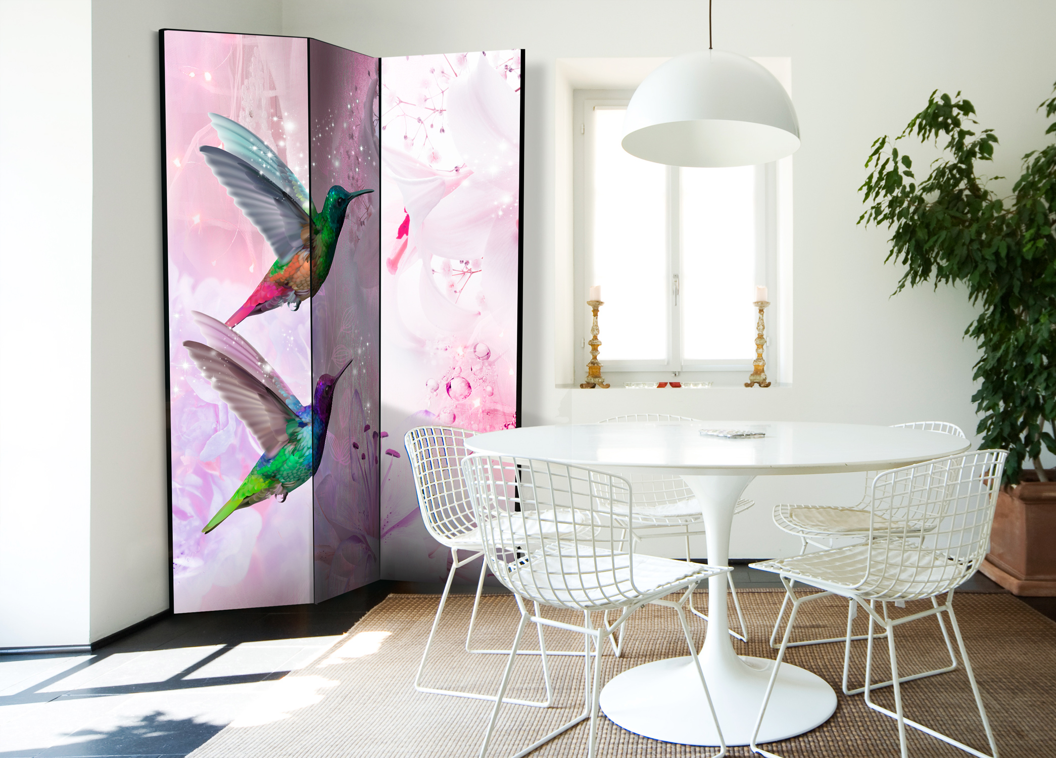 Deko Paravent Raumteiler Trennwand Spanische Wand Kolibri Vogel Blumen 2 Formate