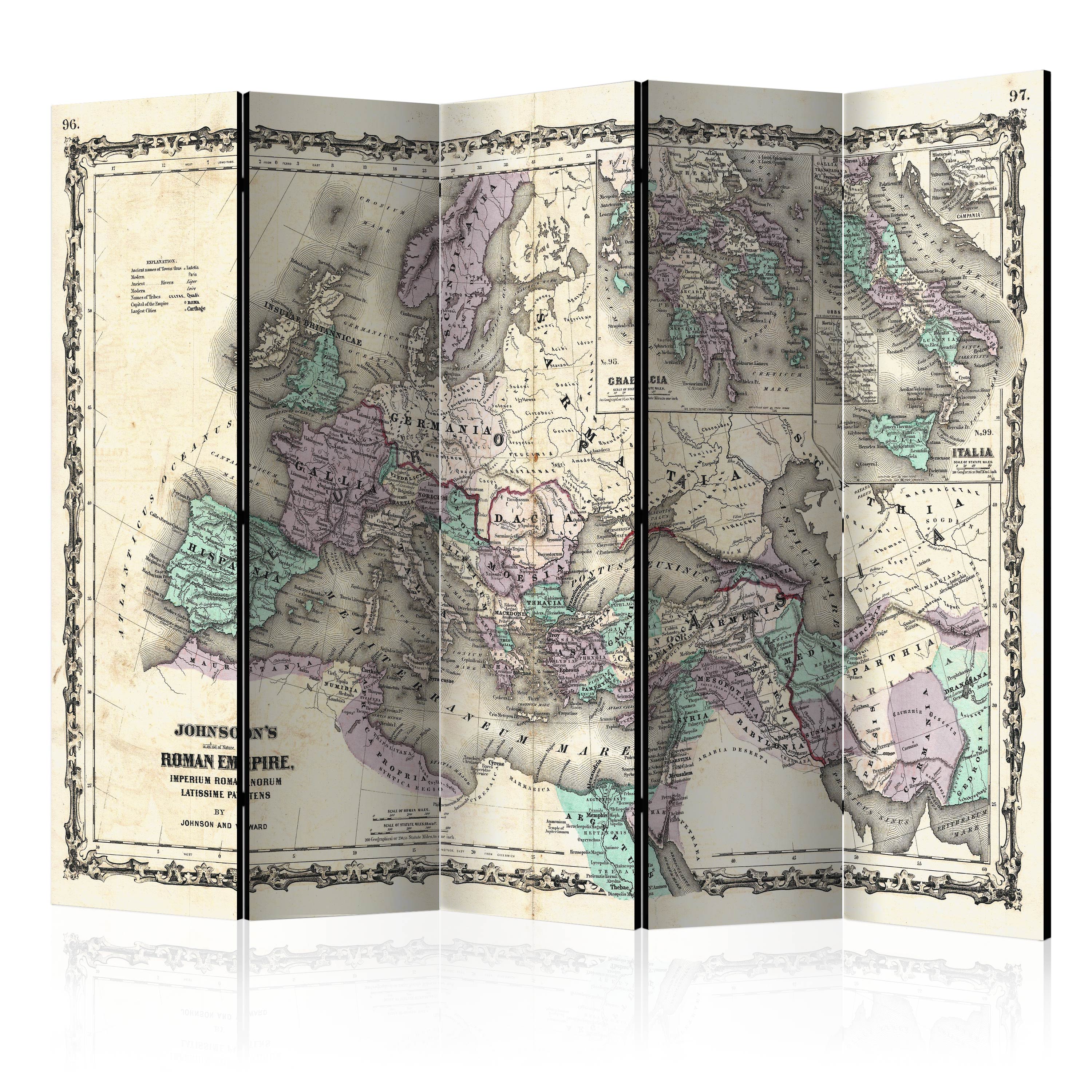 DECORATIVE PHOTO FOLDING SCREEN WALL ROOM DIVIDER WORLD MAP VINTAGE kB