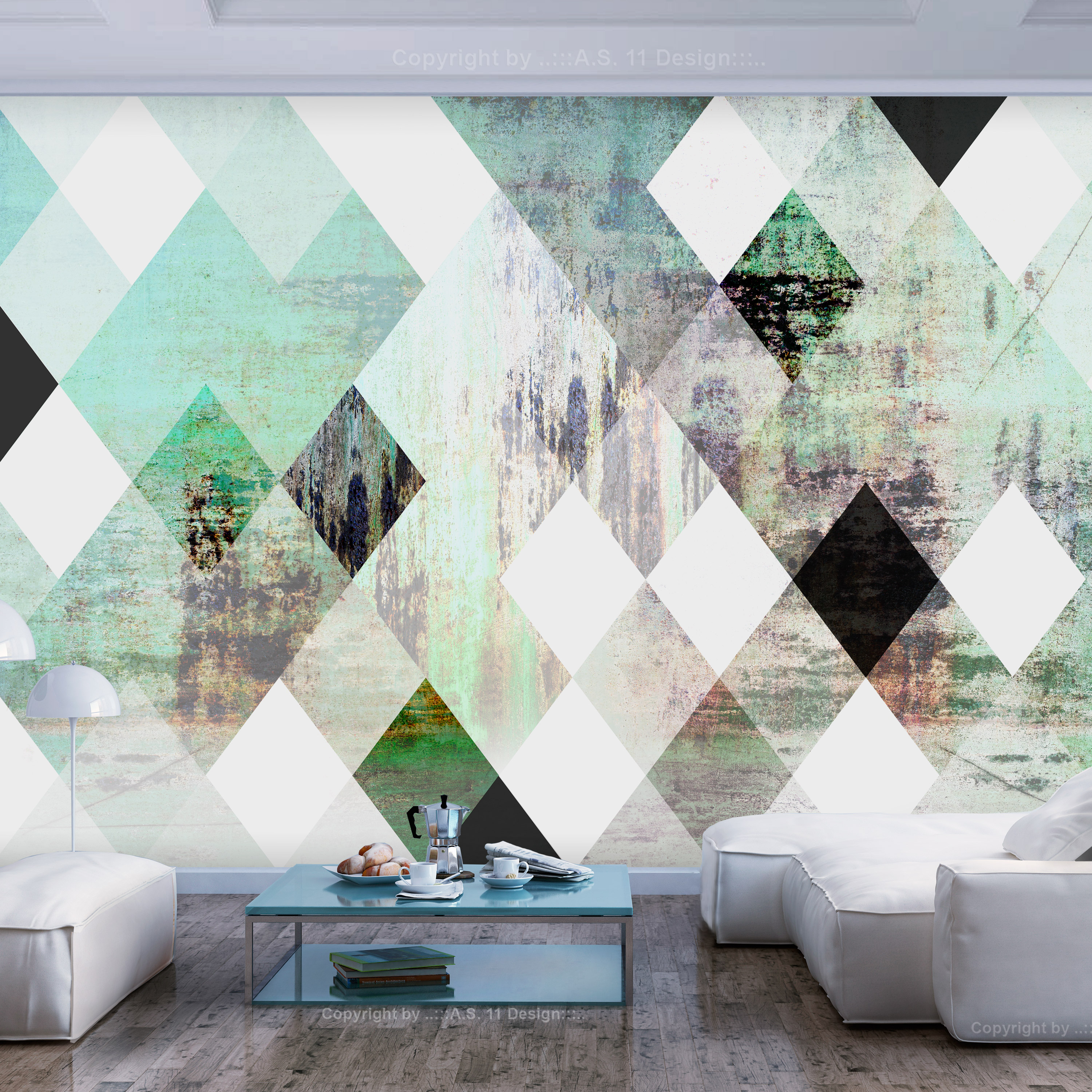 Self-adhesive Wallpaper - Rhombic Chessboard (Green) - 441x315