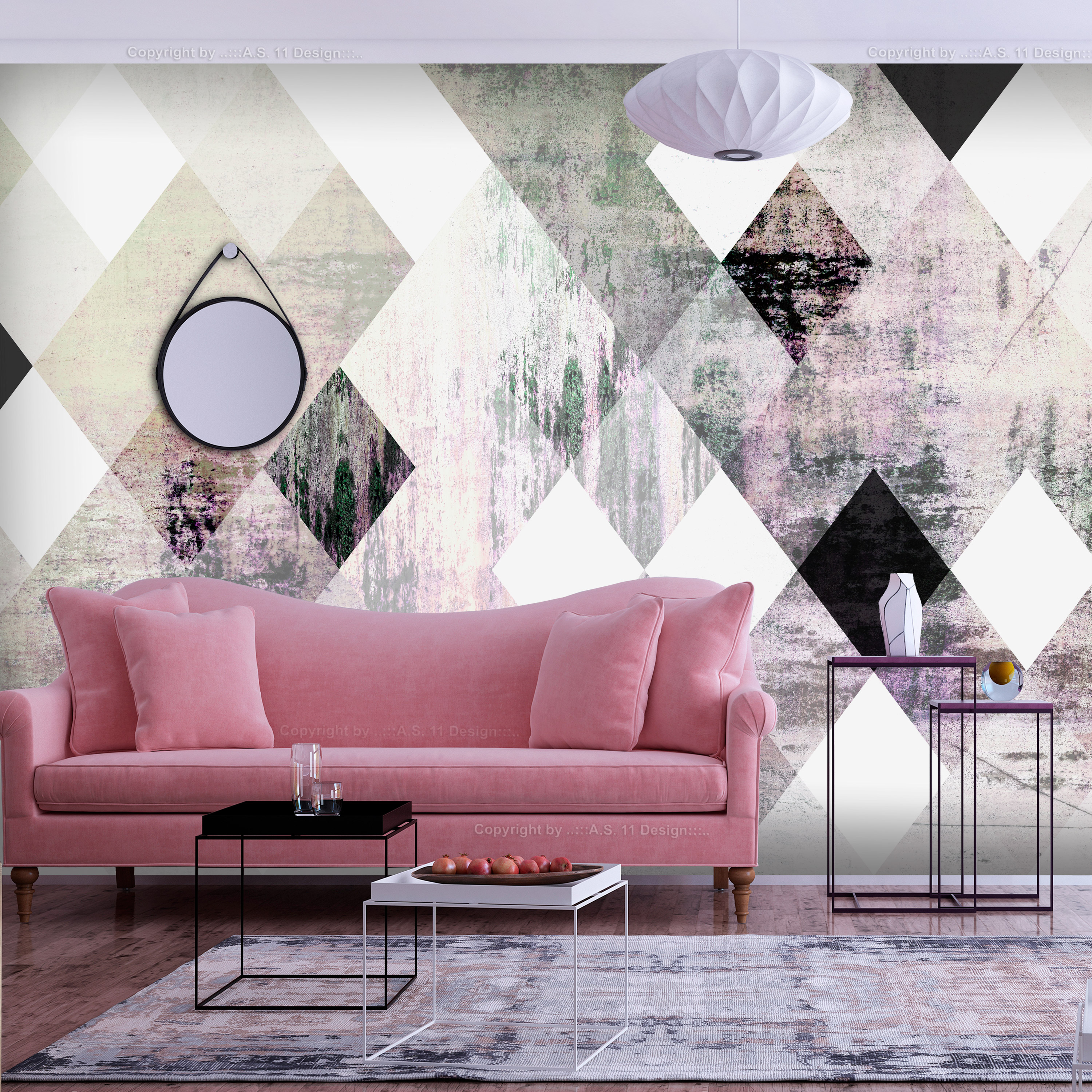 Self-adhesive Wallpaper - Rhombic Chessboard (Pink) - 343x245
