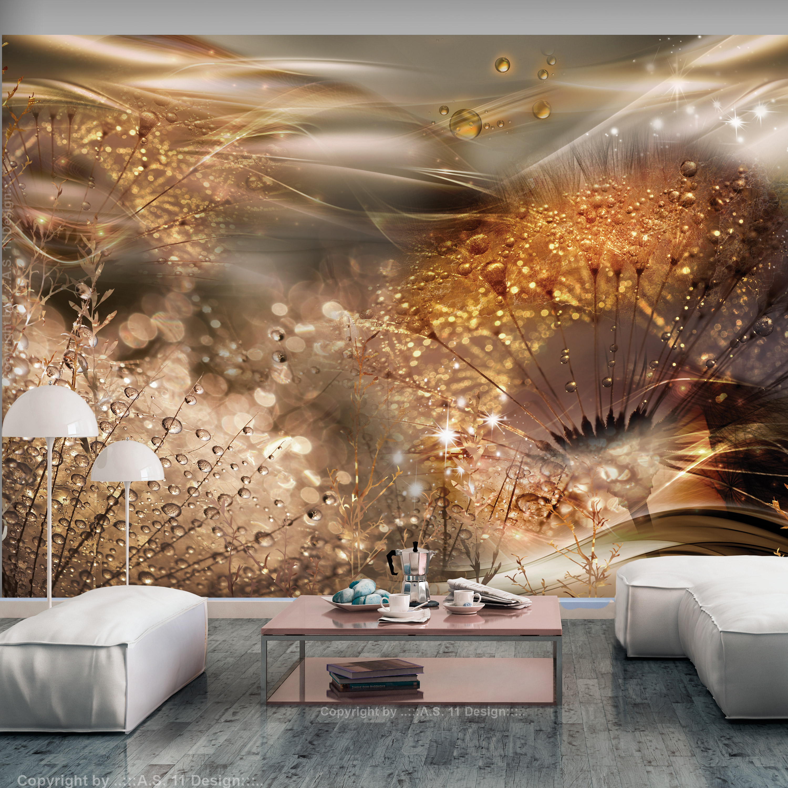 Self-adhesive Wallpaper - Dandelions' World (Gold) - 245x175