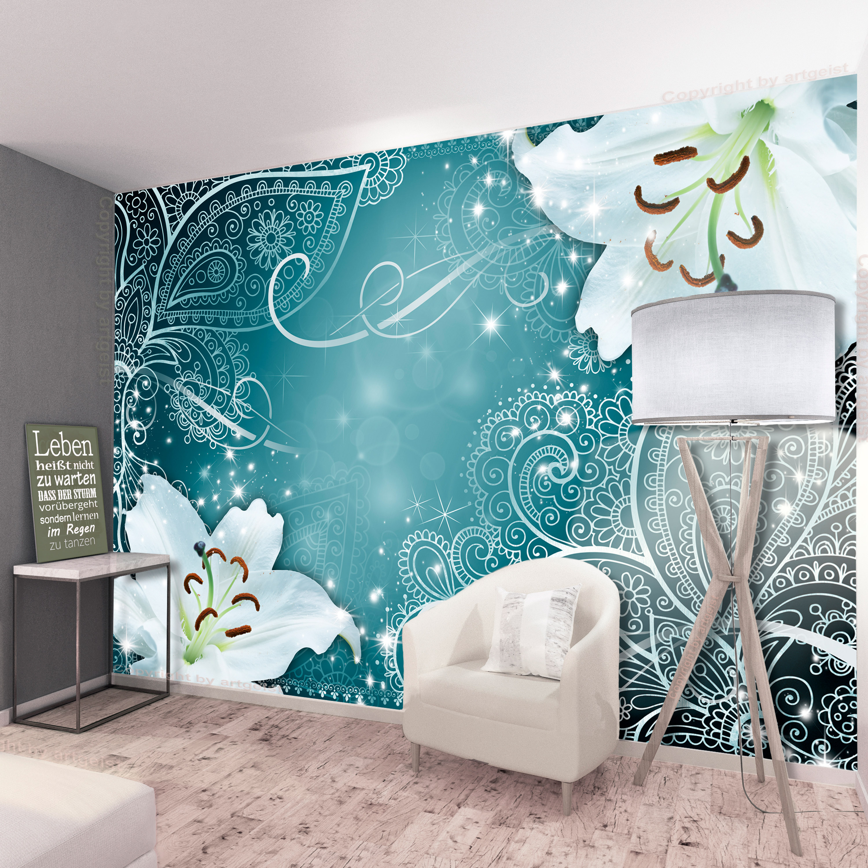 Self-adhesive Wallpaper - Oriental Wings (Turquoise) - 392x280