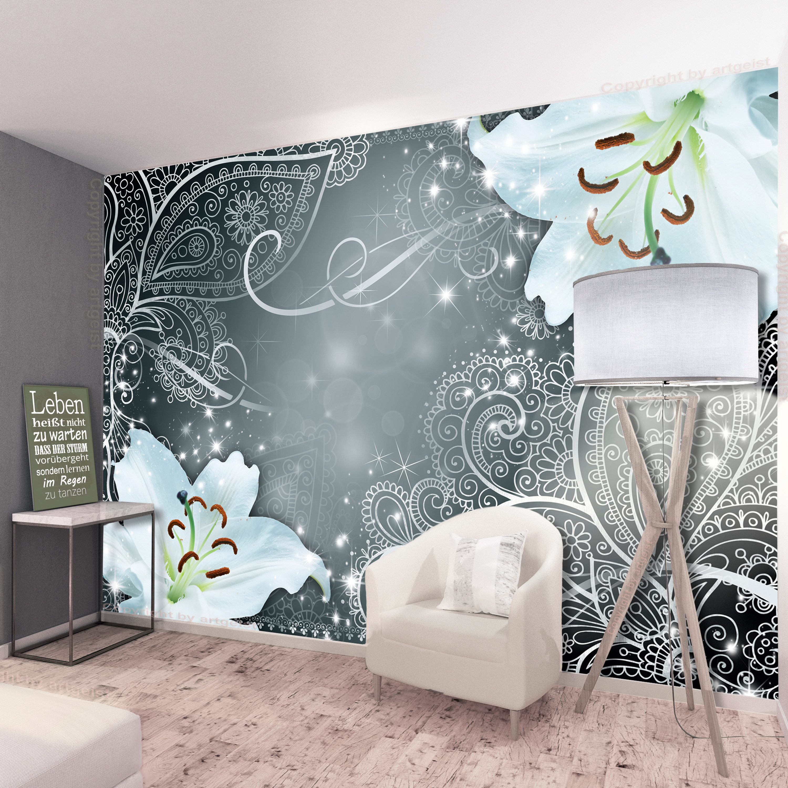 Self-adhesive Wallpaper - Oriental Wings (Grey) - 441x315