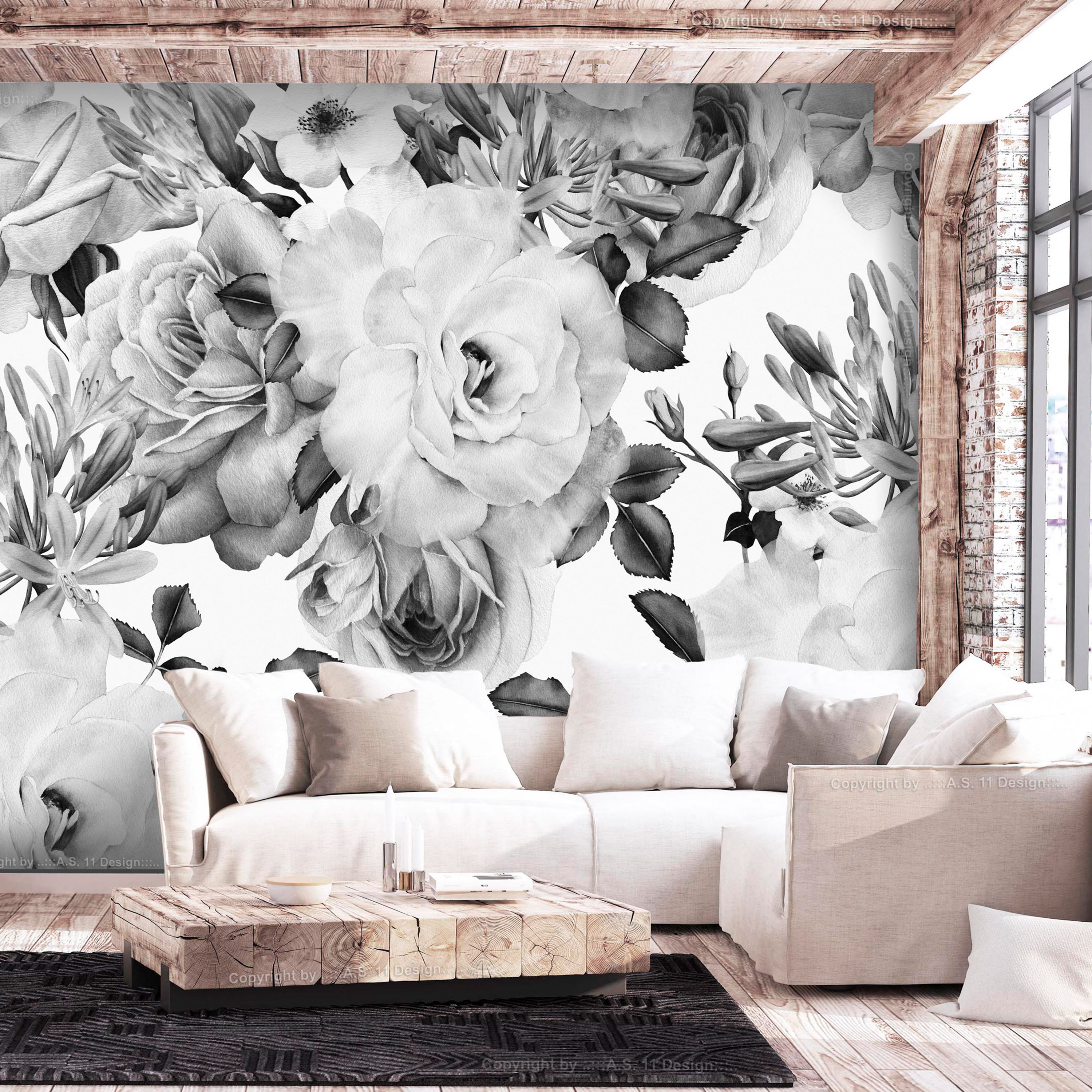 Self-adhesive Wallpaper - Sentimental Garden (Black and White) - 441x315