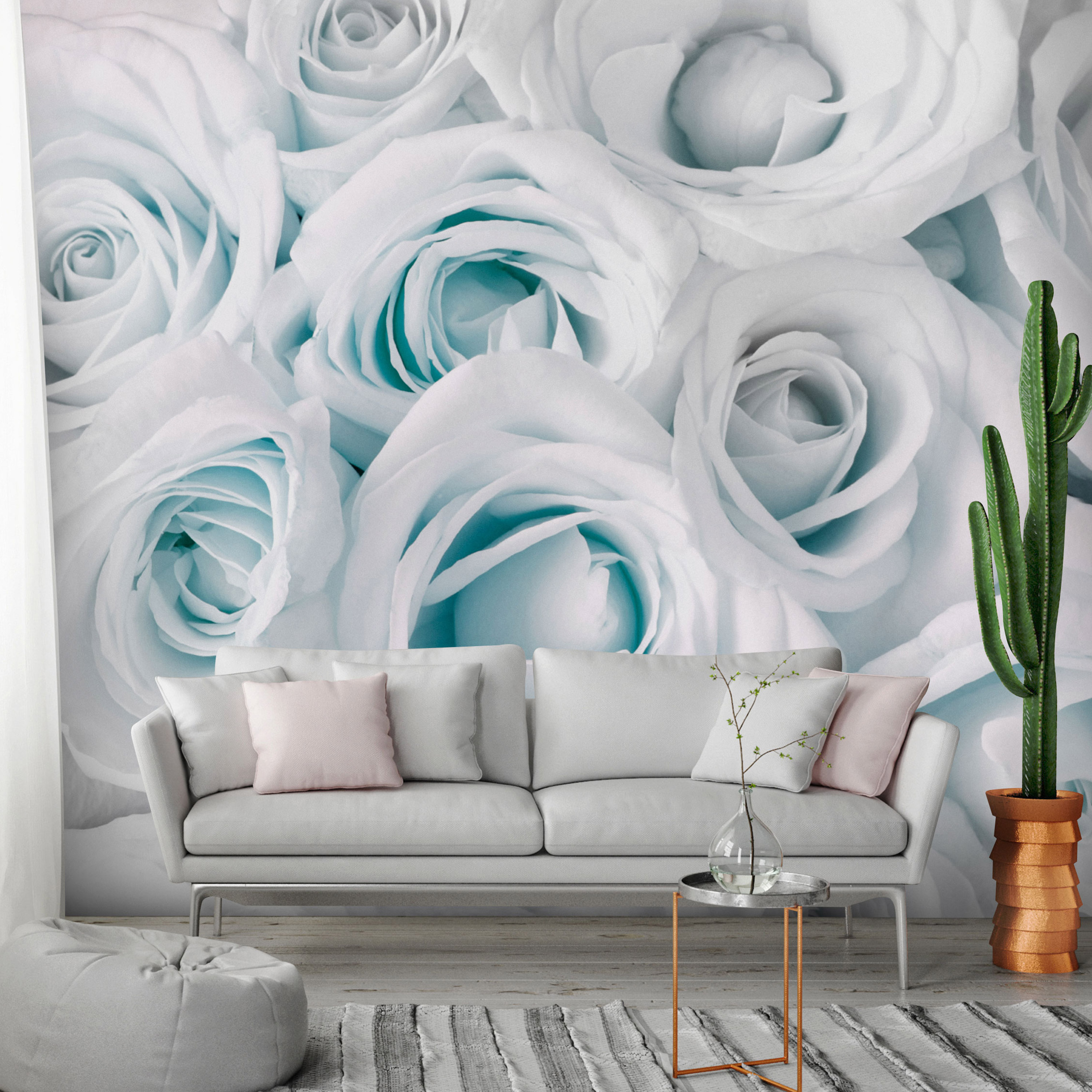 Self-adhesive Wallpaper - Satin Rose (Turquoise) - 147x105