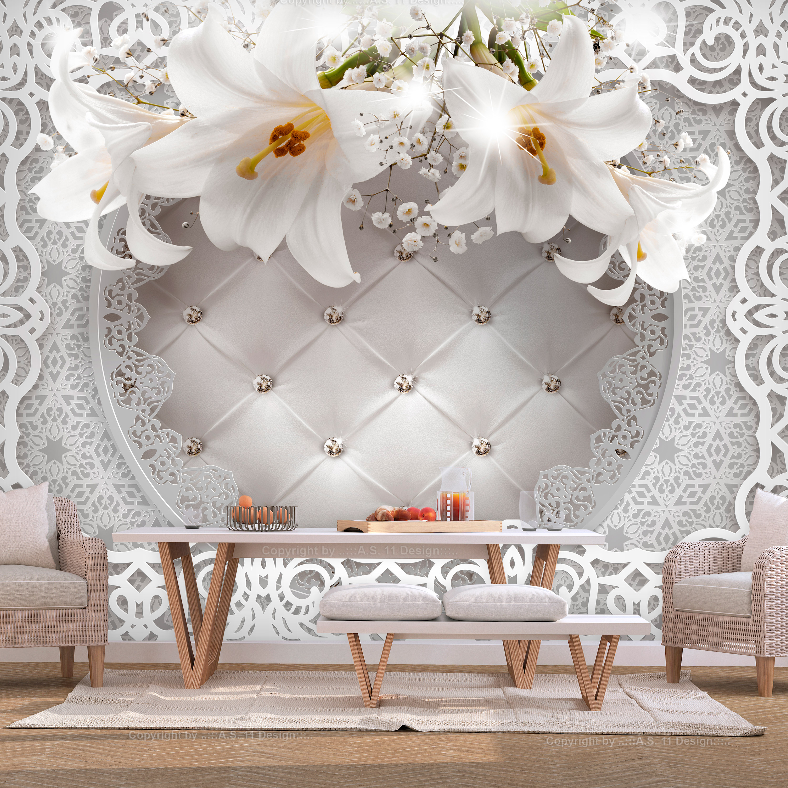 Self-adhesive Wallpaper - Lilies and Quilted Background - 294x210
