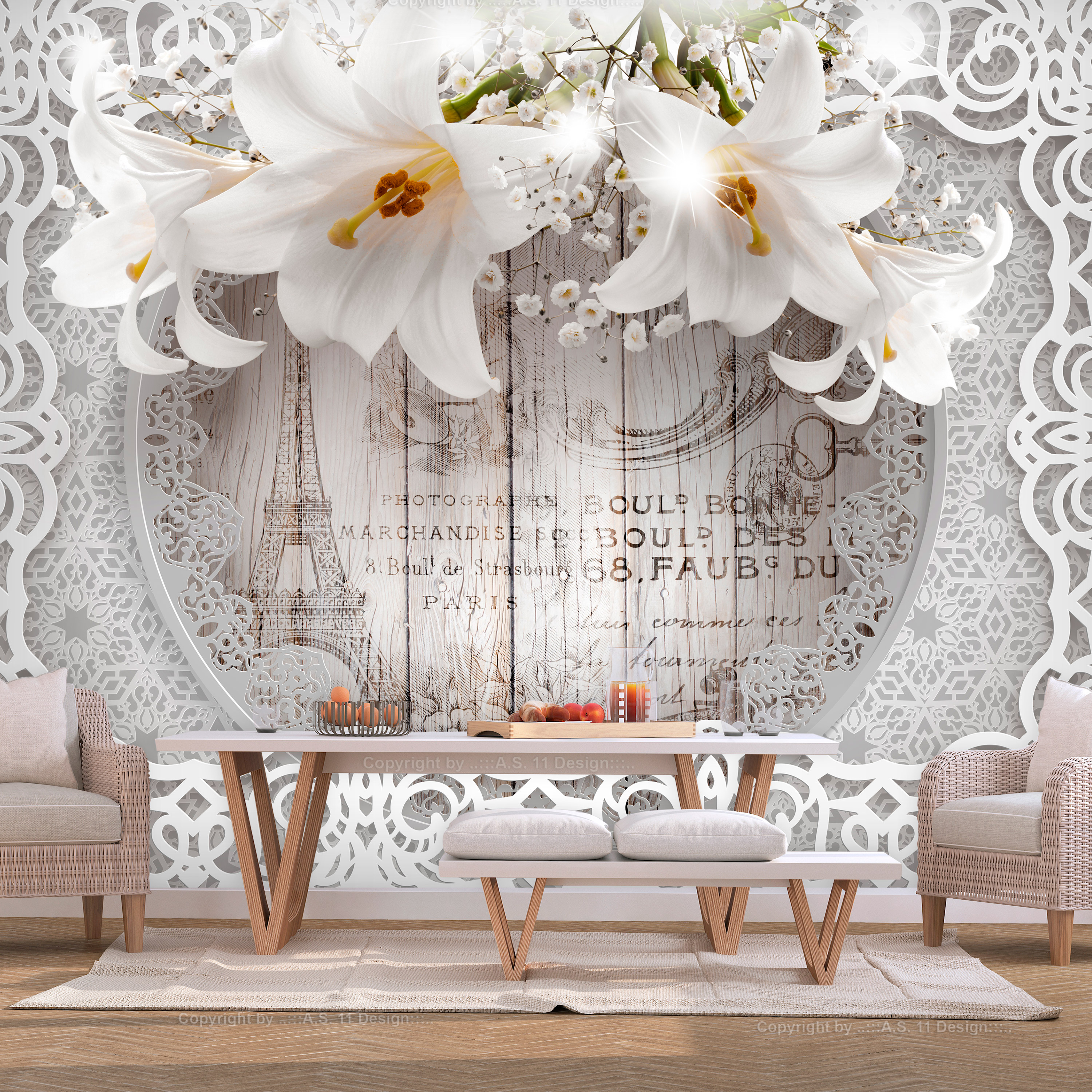 Wallpaper - Lilies and Wooden Background - 400x280