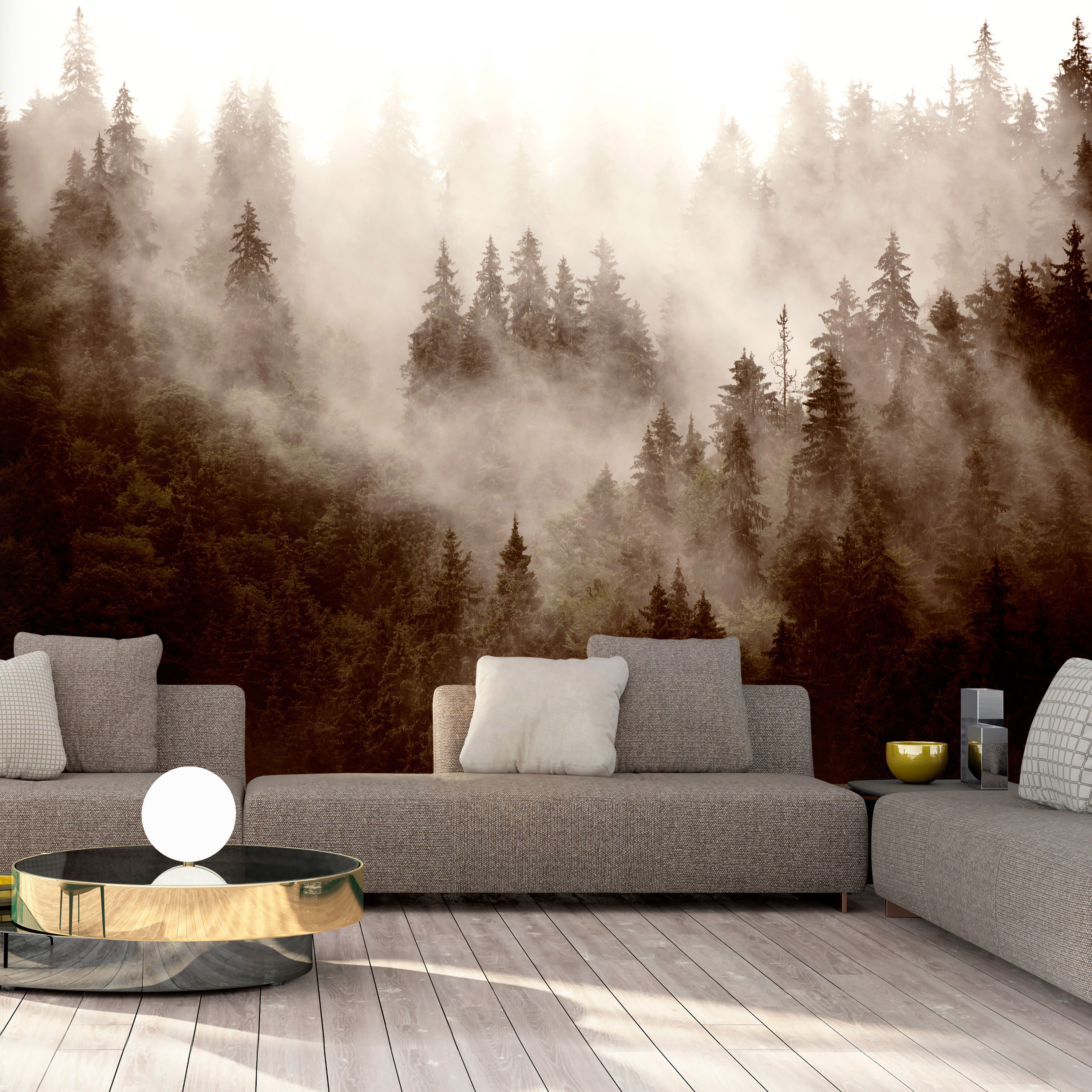 Self-adhesive Wallpaper - Mountain Forest (Sepia) - 294x210