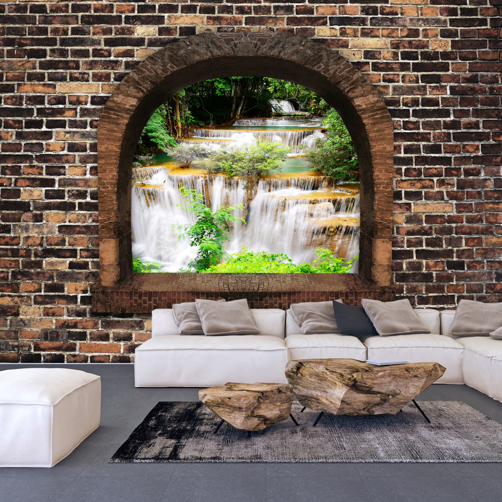 Self-adhesive Wallpaper - Stony Window: Waterfalls - 196x140
