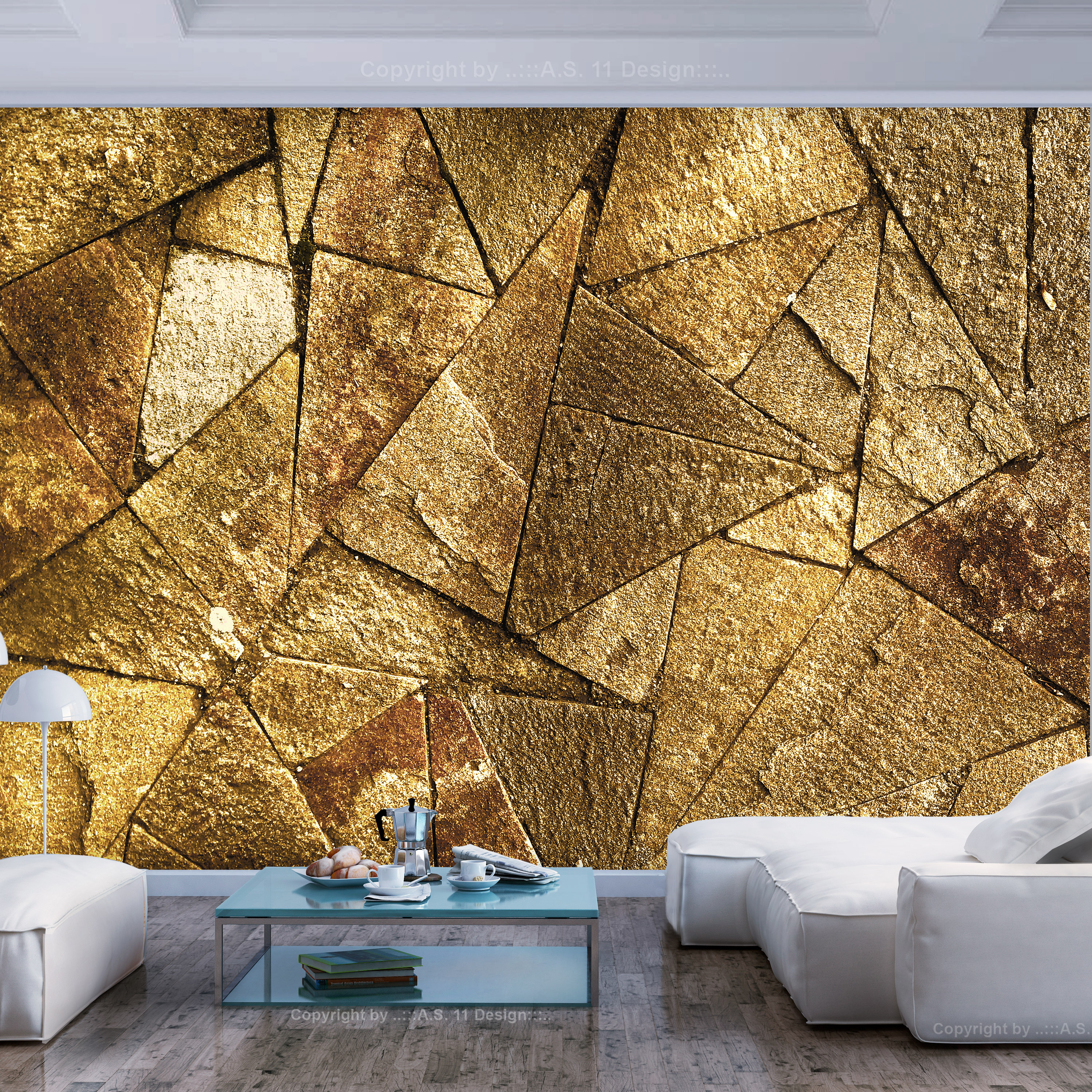 Self-adhesive Wallpaper - Pavement Tiles (Golden) - 147x105