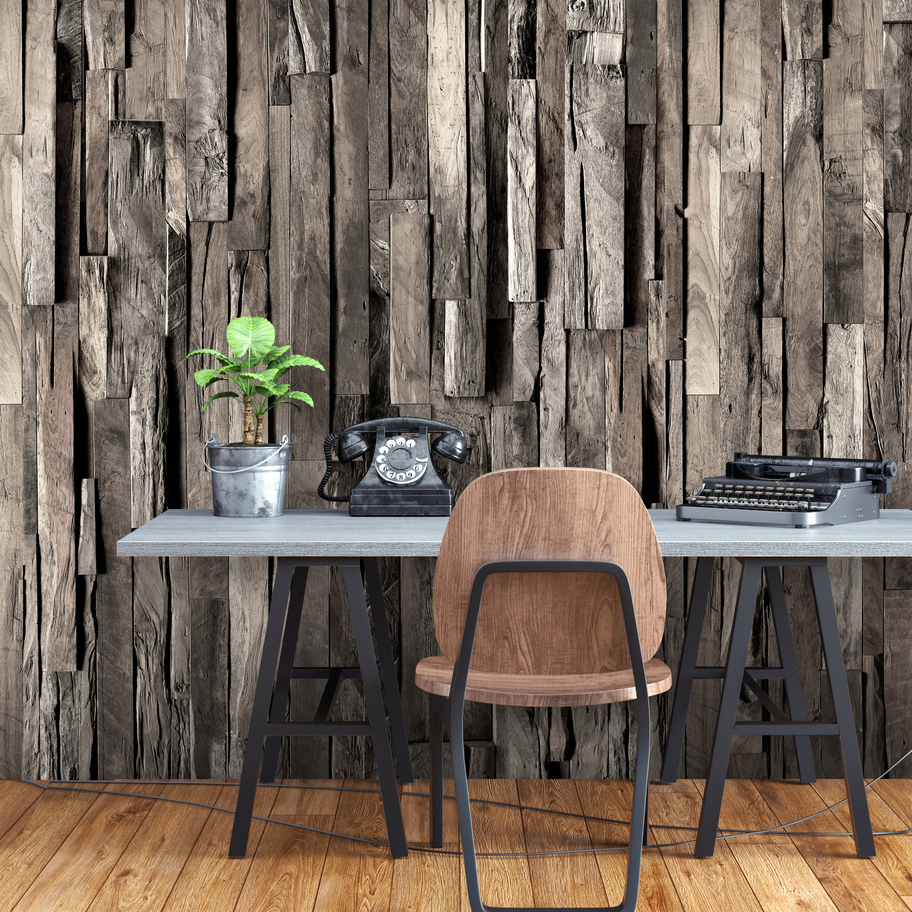 Self-adhesive Wallpaper - Wooden Curtain (Dark Brown) - 392x280