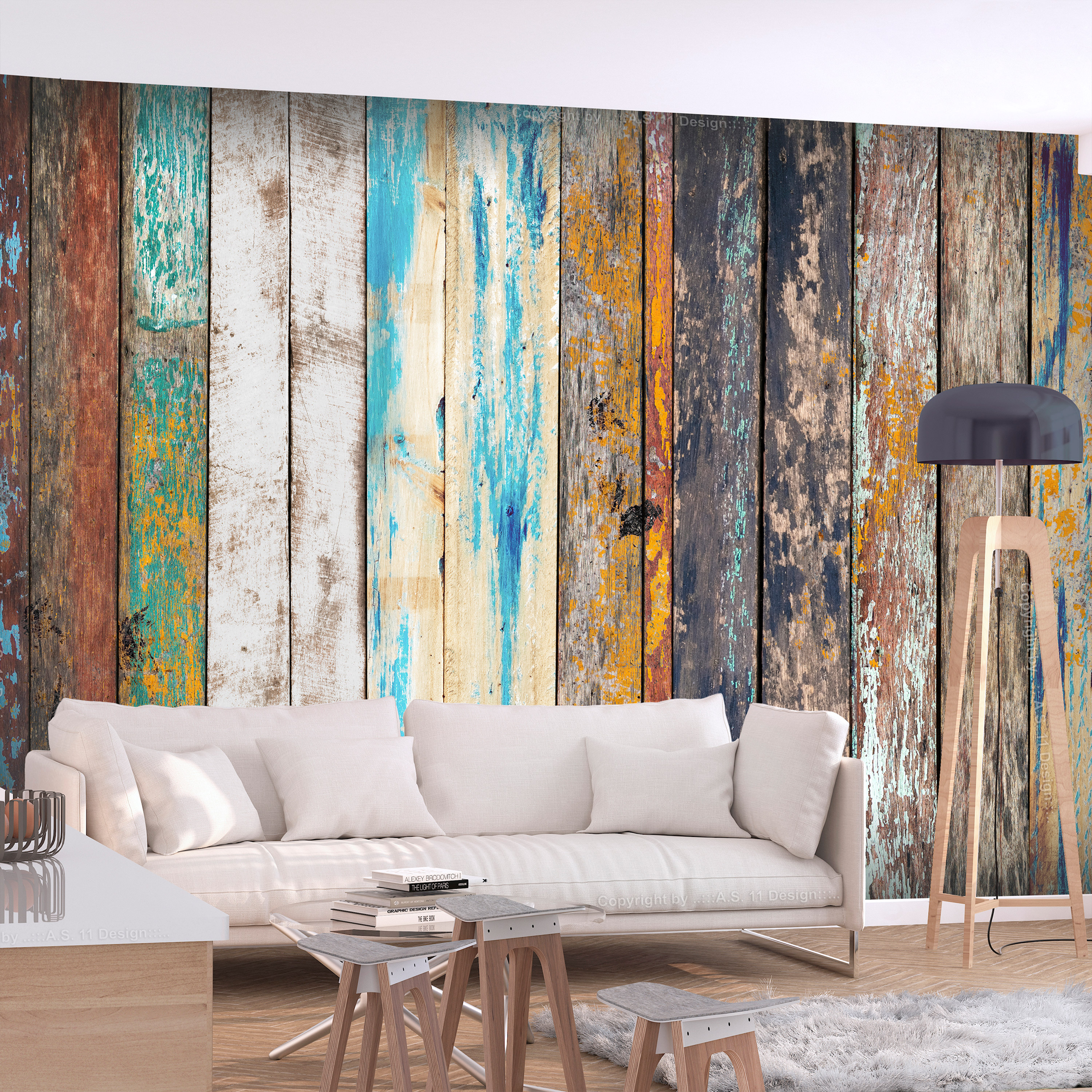 Self-adhesive Wallpaper - Wooden Rainbow - 343x245