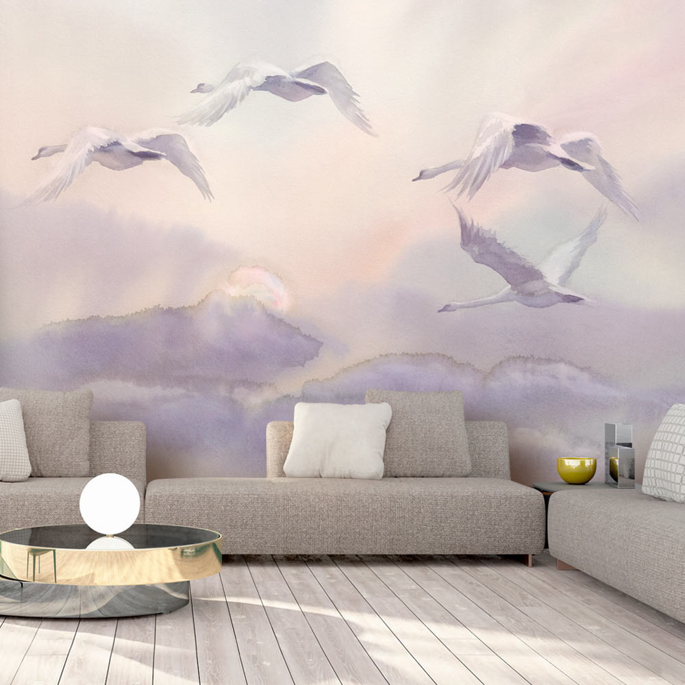 Self-adhesive Wallpaper - Flying Swans - 98x70