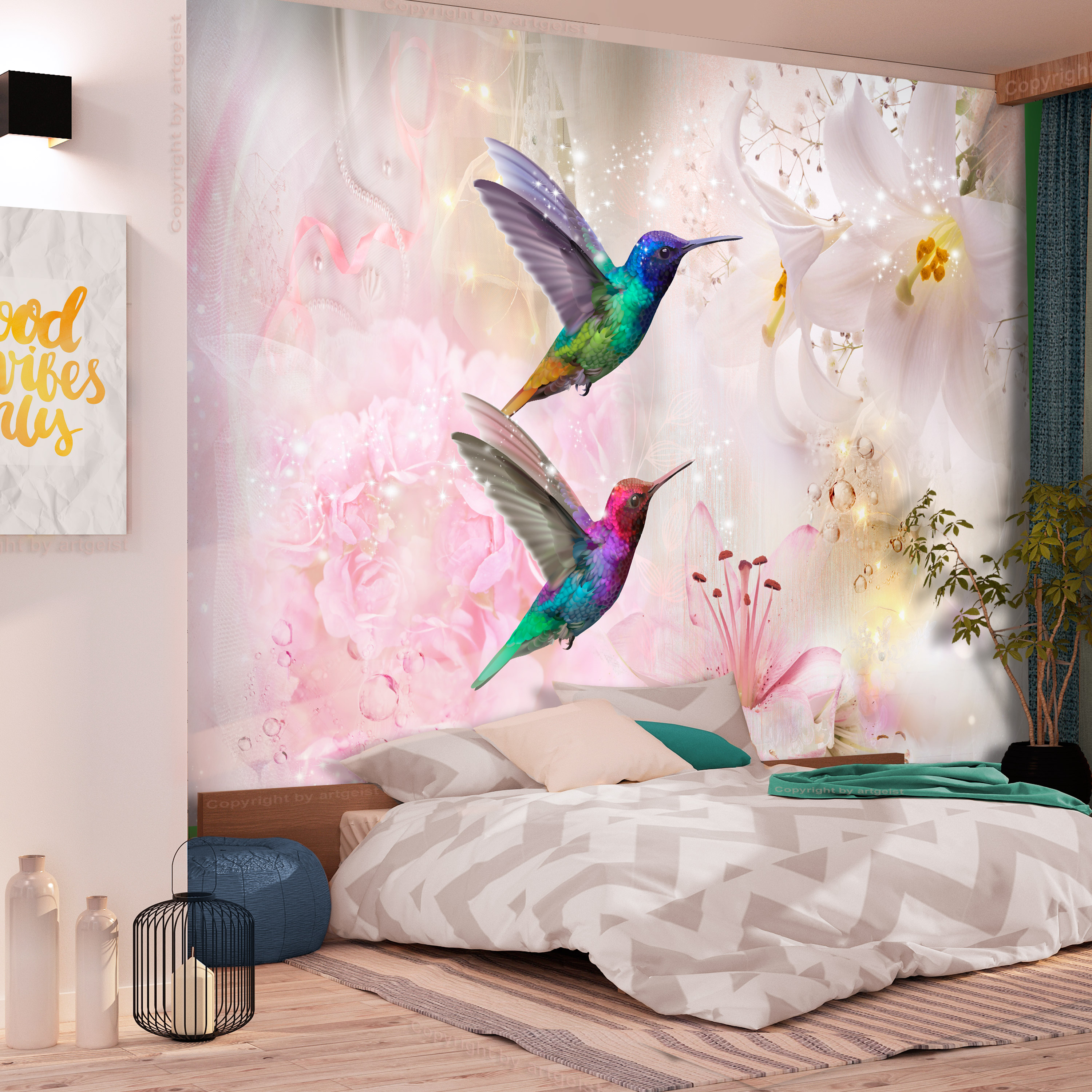 Wallpaper - Colourful Hummingbirds (Pink) - 150x105