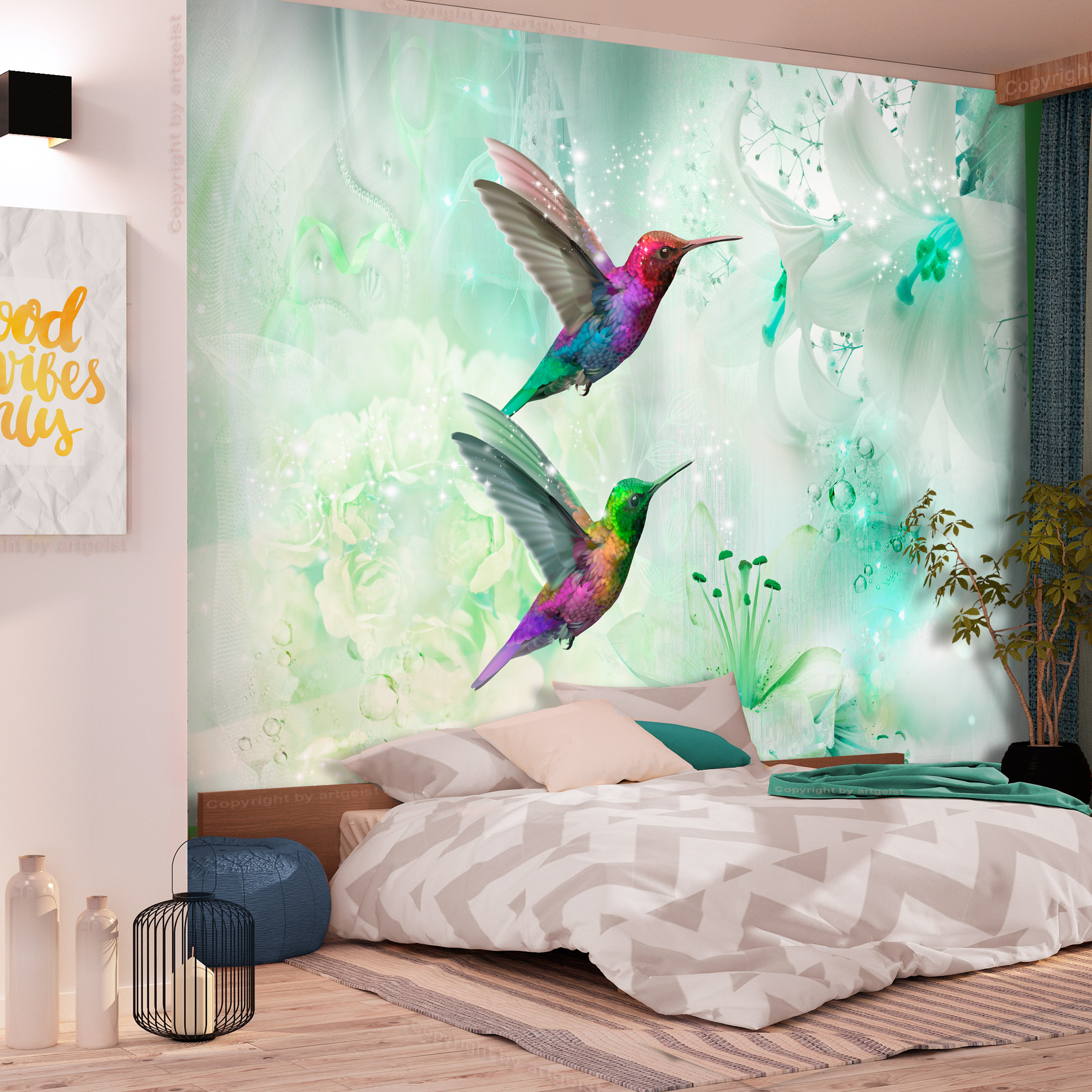 Wallpaper - Colourful Hummingbirds (Green) - 100x70