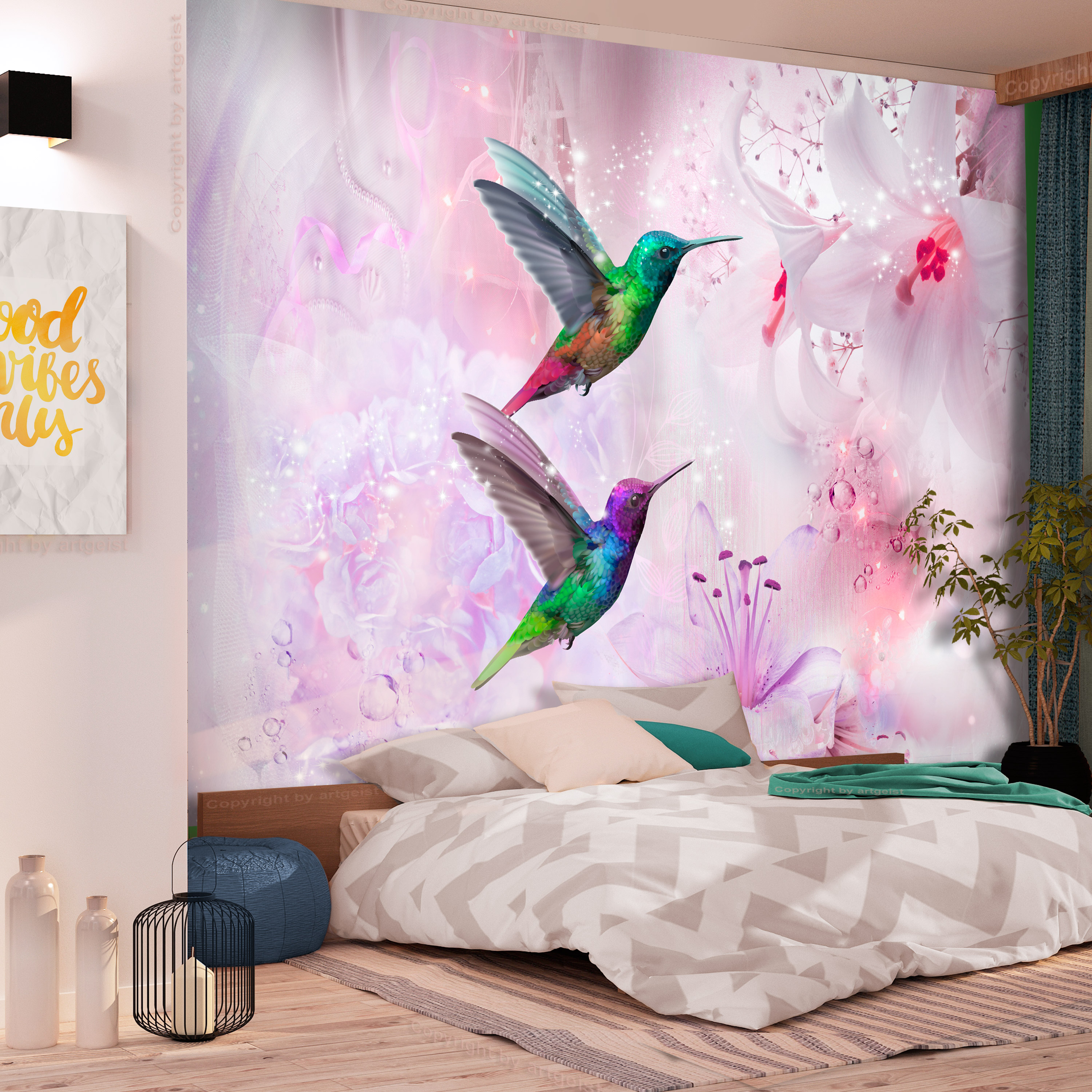 Self-adhesive Wallpaper - Colourful Hummingbirds (Purple) - 245x175