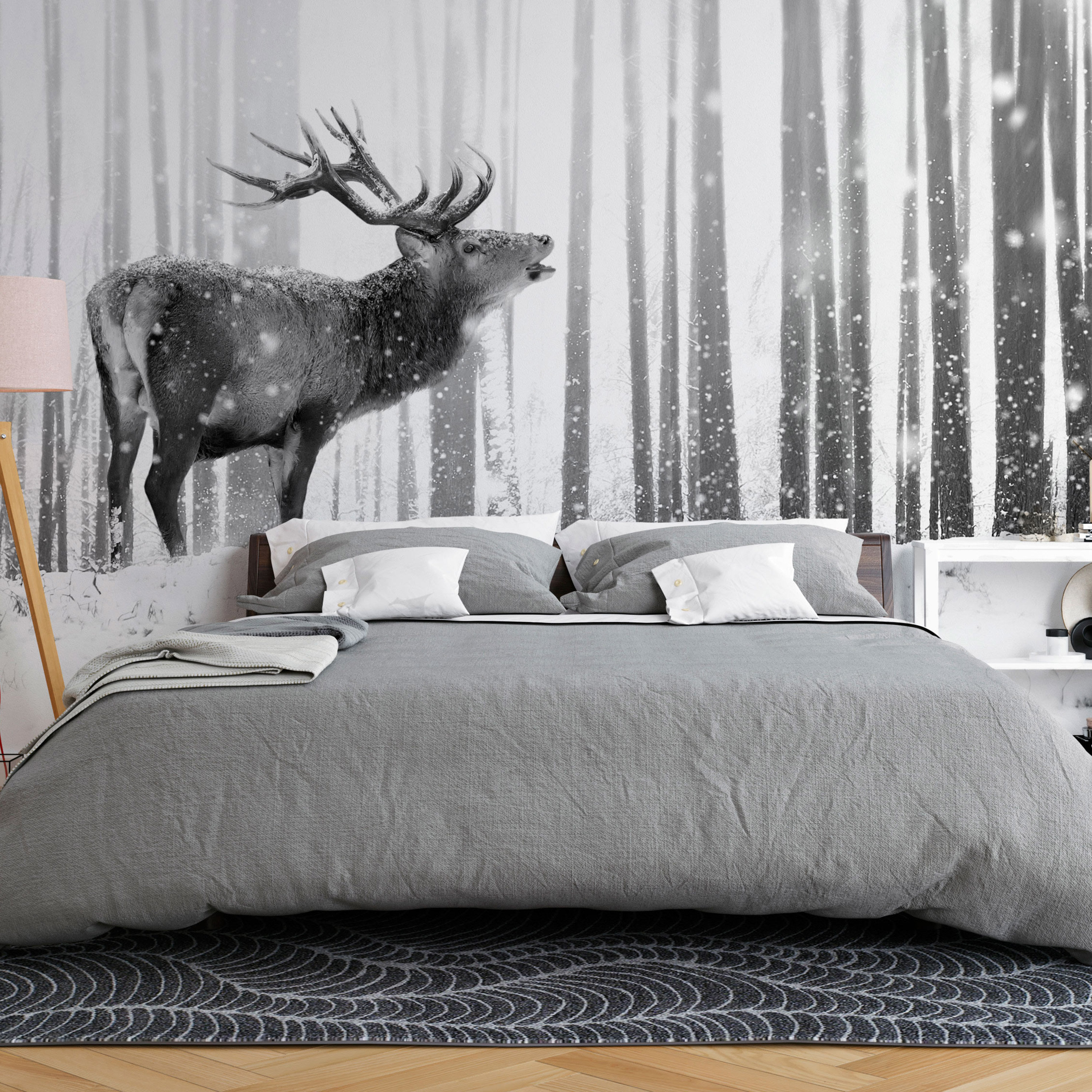 Wallpaper - Deer in the Snow (Black and White) - 450x315