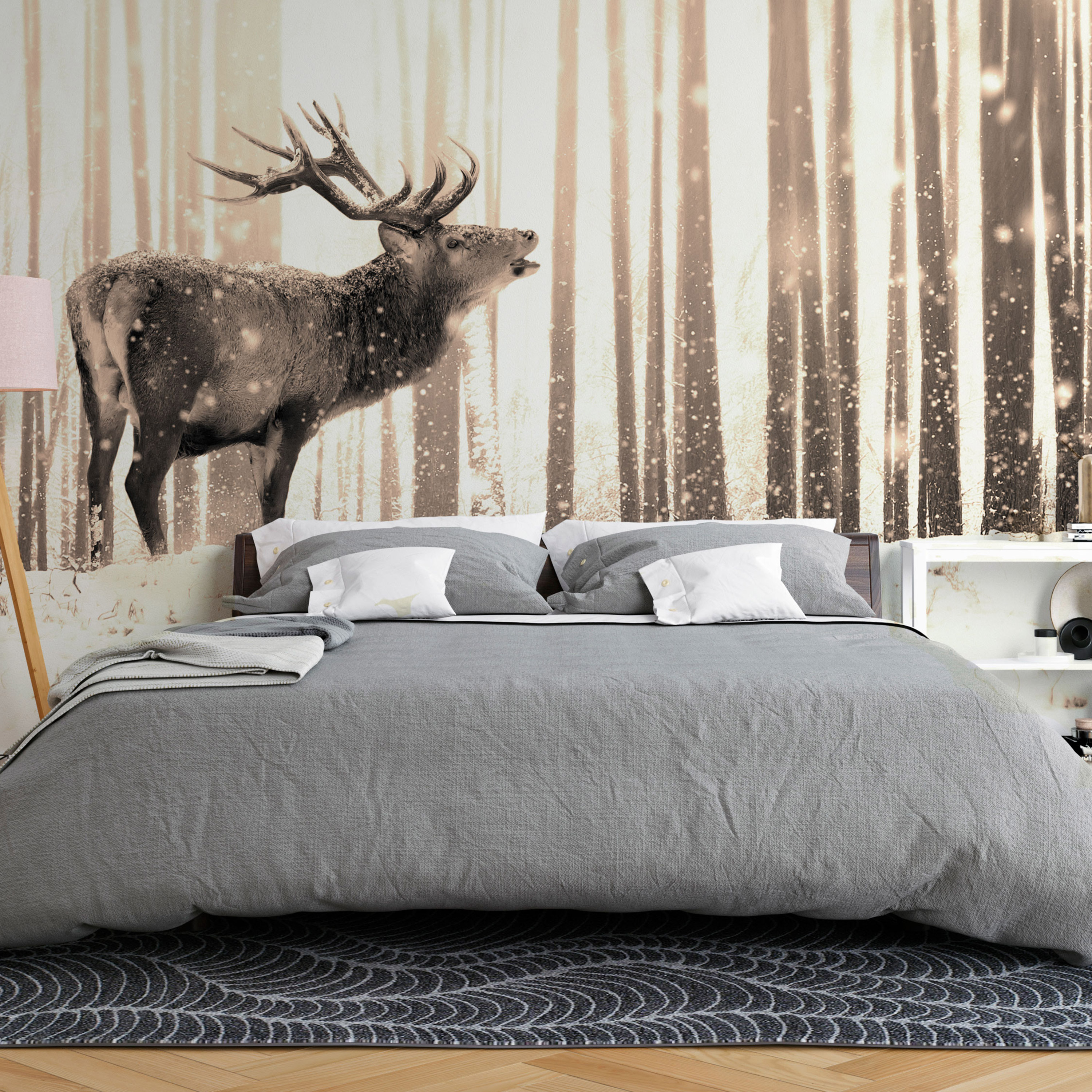 Self-adhesive Wallpaper - Deer in the Snow (Sepia) - 98x70