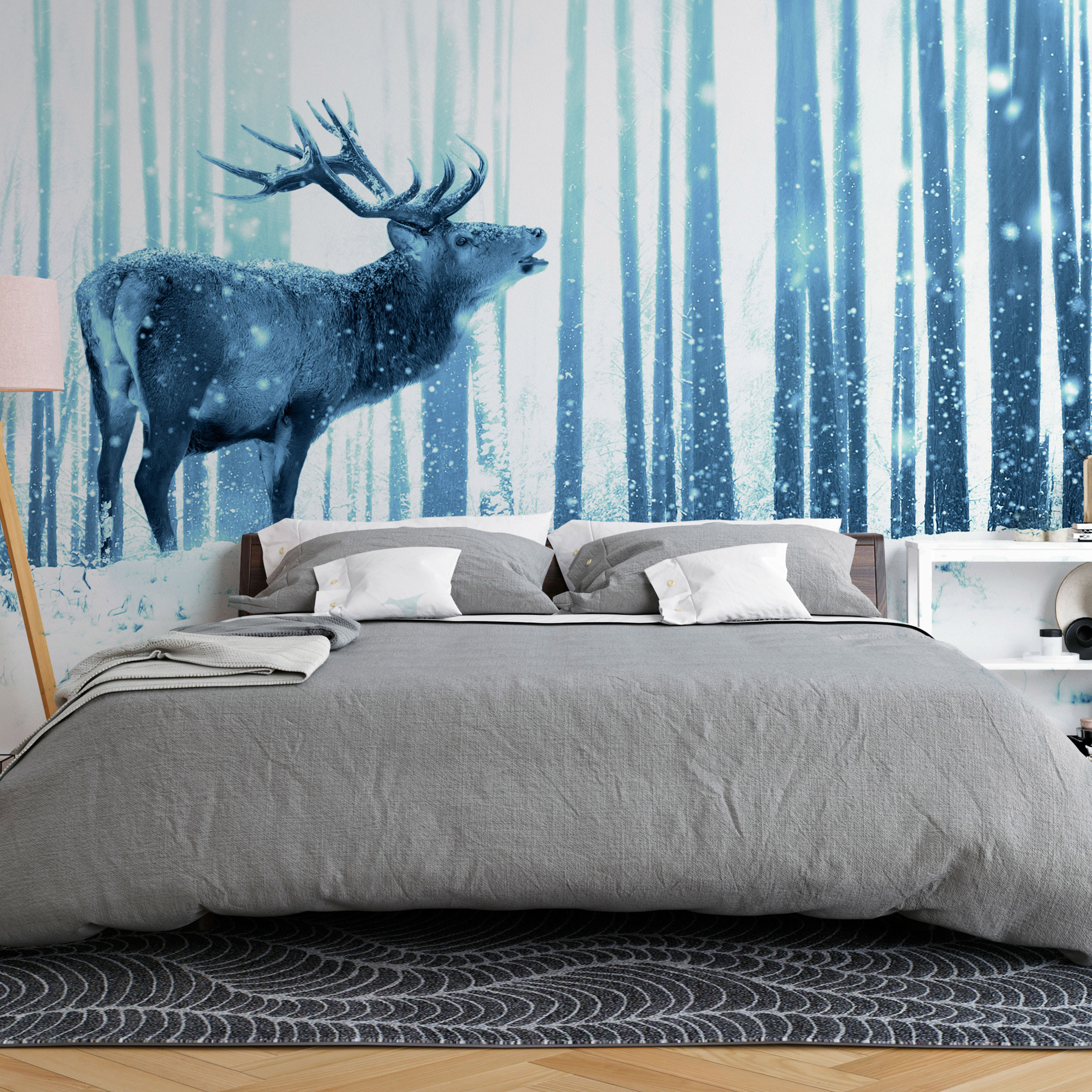 Self-adhesive Wallpaper - Deer in the Snow (Blue) - 196x140