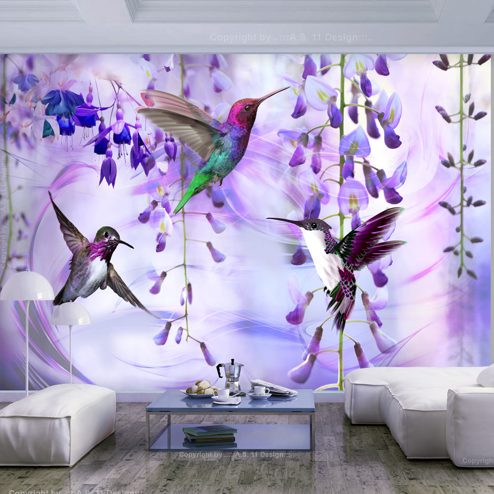 Self-adhesive Wallpaper - Flying Hummingbirds (Violet) - 392x280