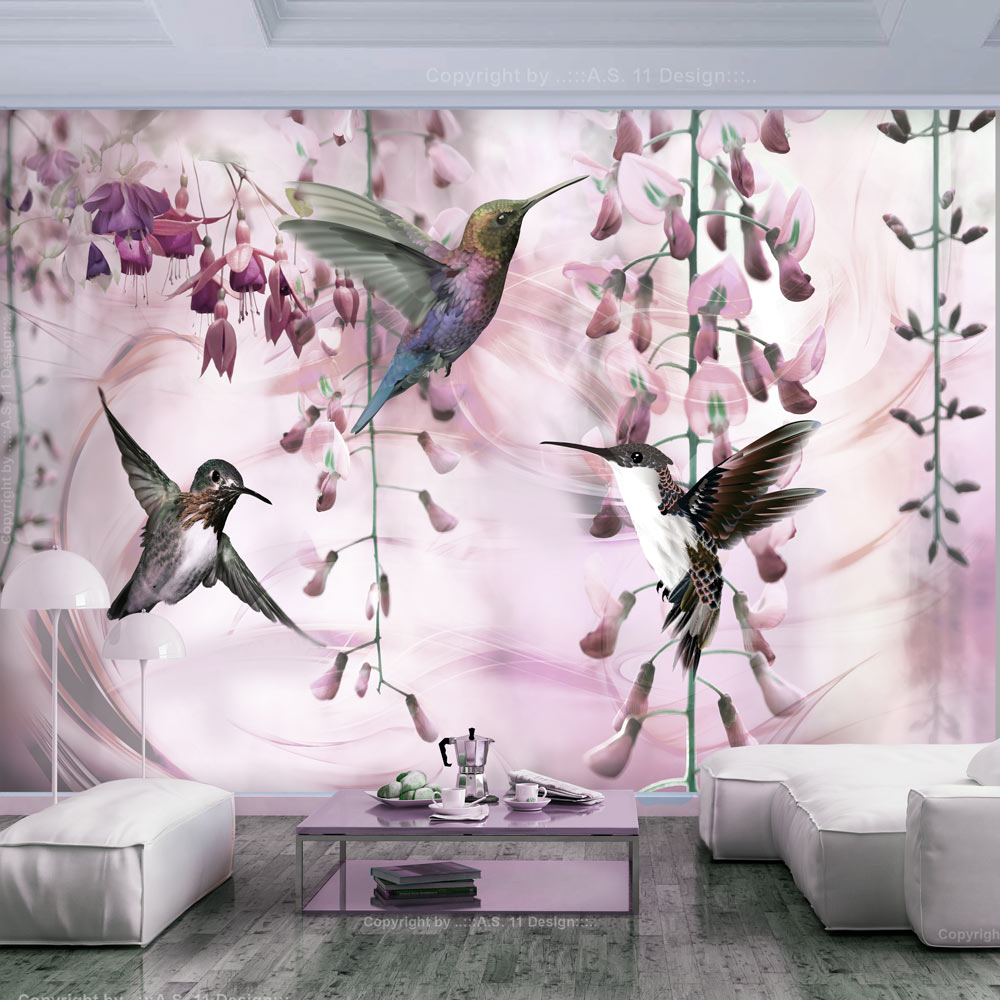 Self-adhesive Wallpaper - Flying Hummingbirds (Pink) - 343x245
