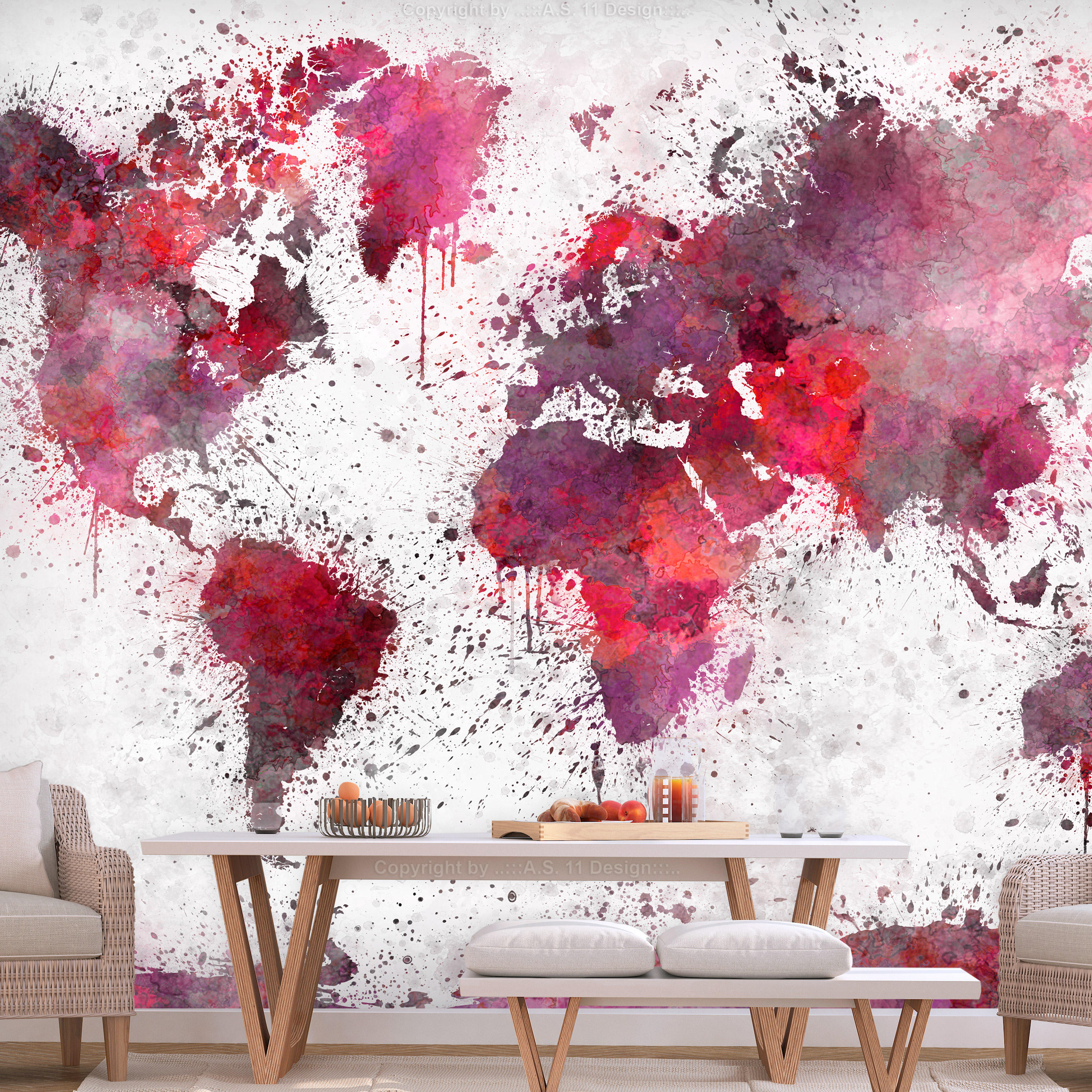 Wallpaper - World Map: Red Watercolors - 400x280