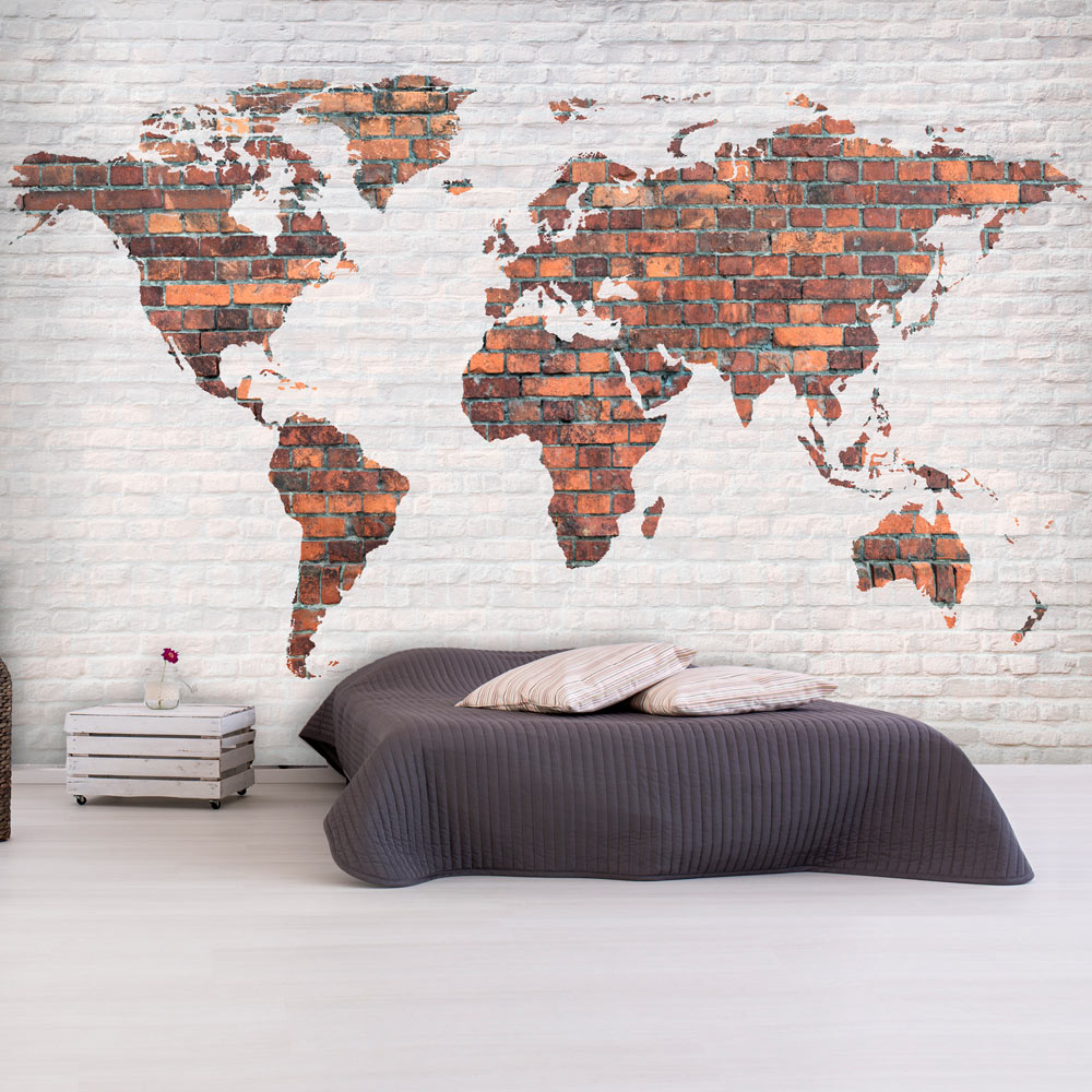Wallpaper - World Map: Brick Wall - 250x175
