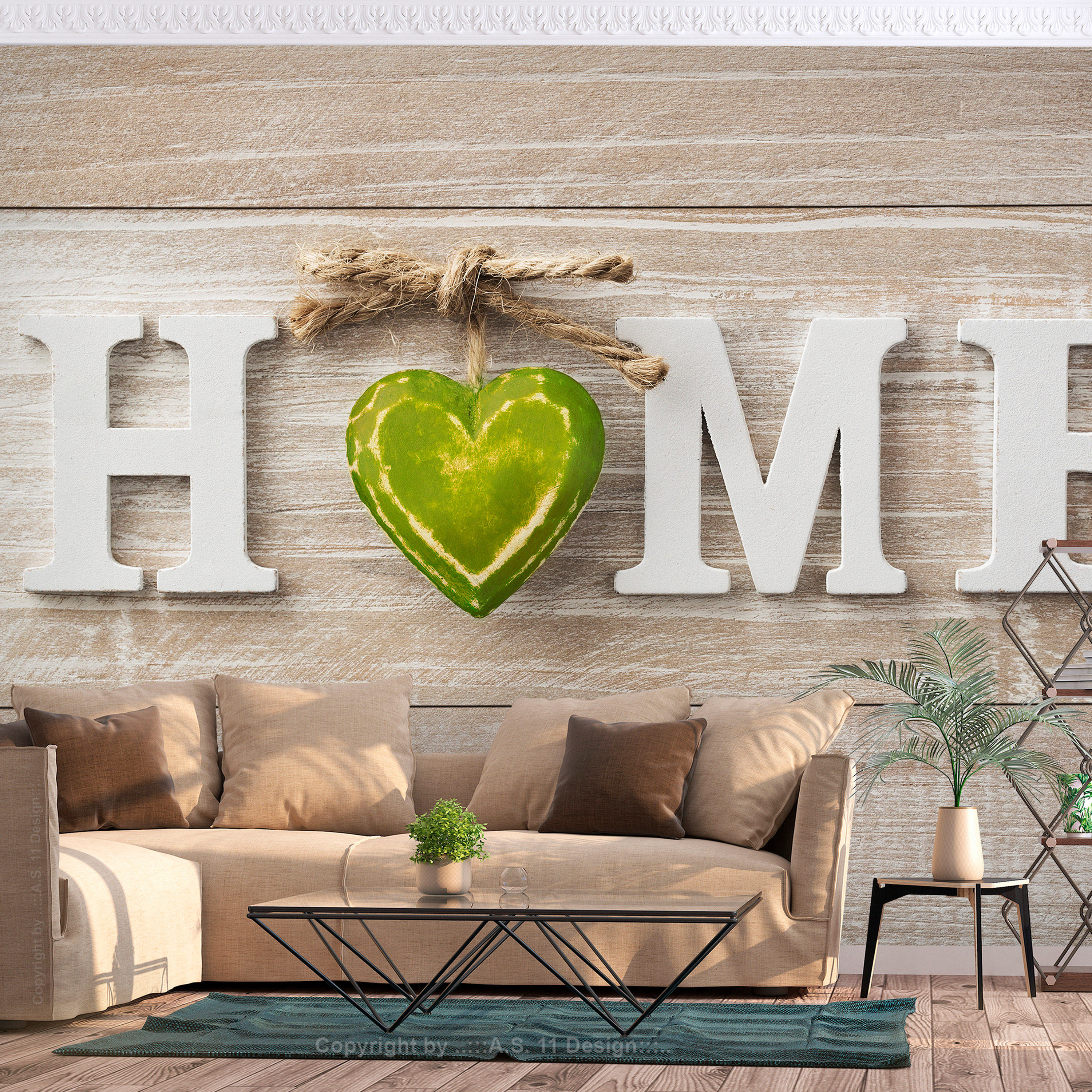 Self-adhesive Wallpaper - Home Heart (Green) - 196x140