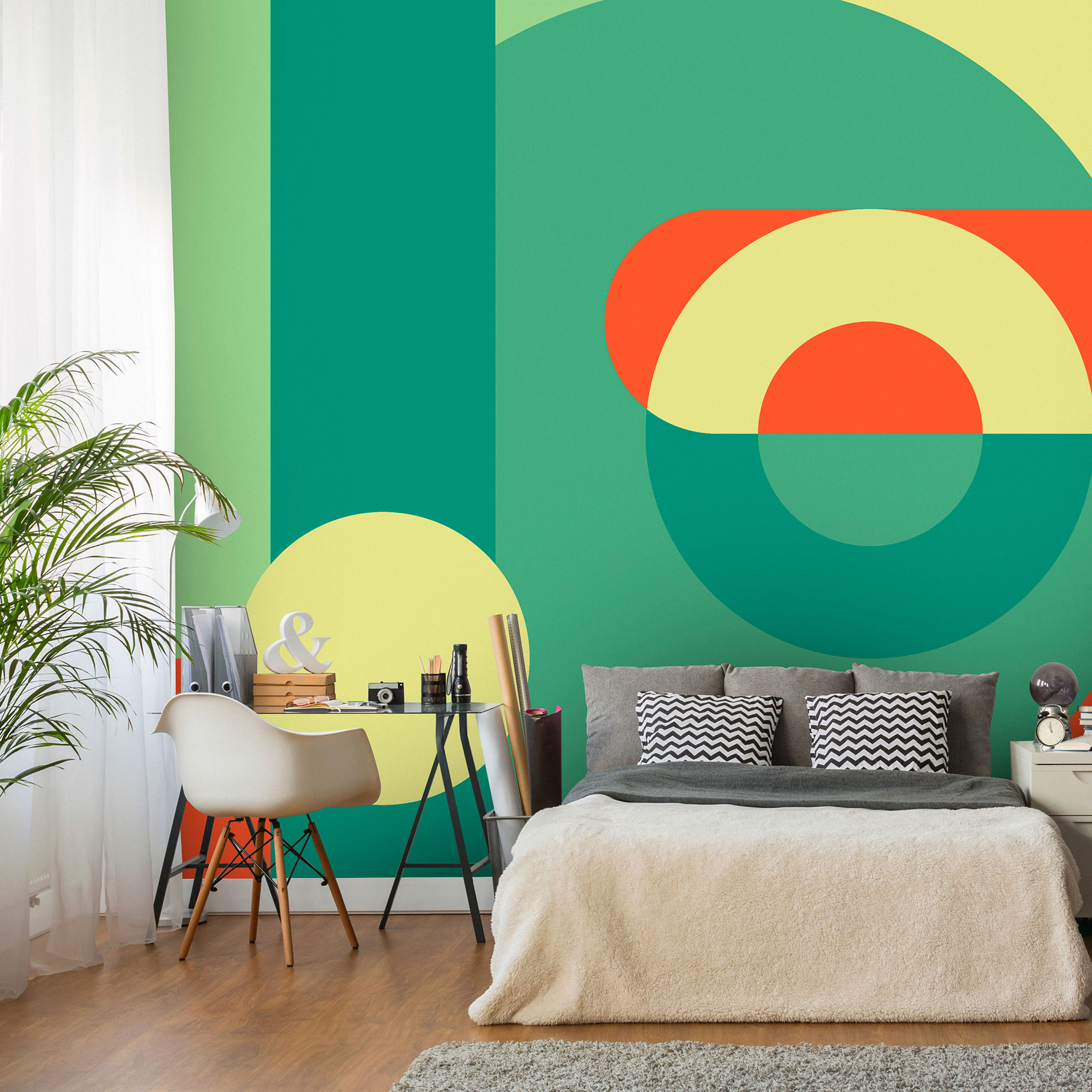 Self-adhesive Wallpaper - Geometric Wreath (Green) - 196x140