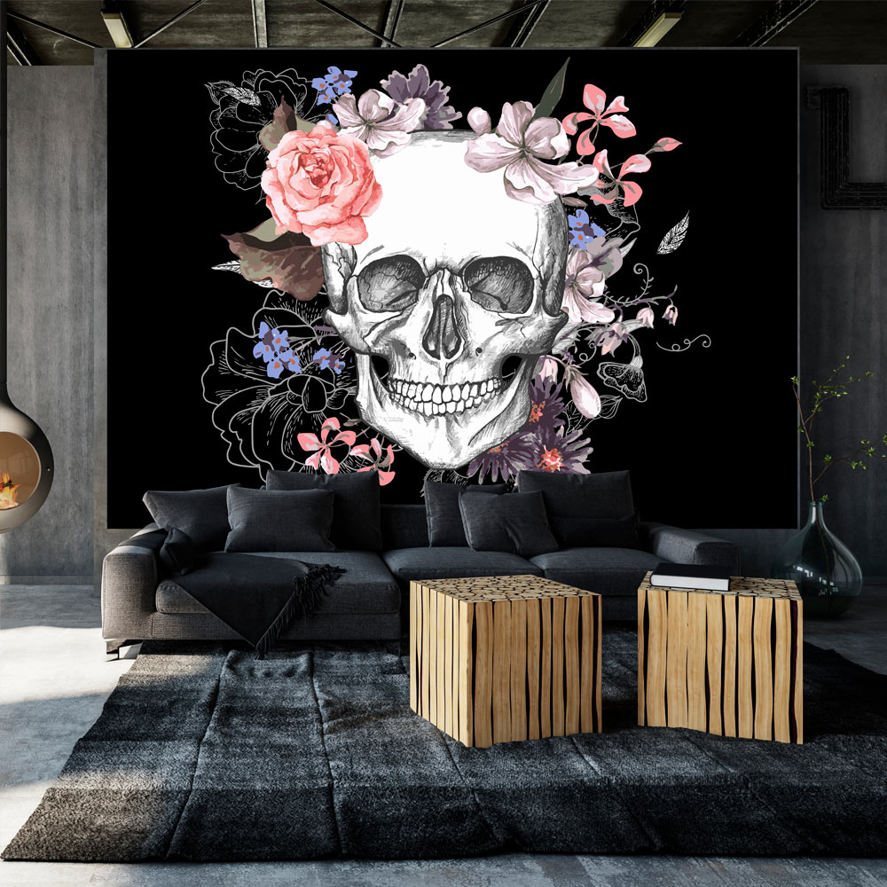 Wallpaper - Skull and Flowers - 100x70