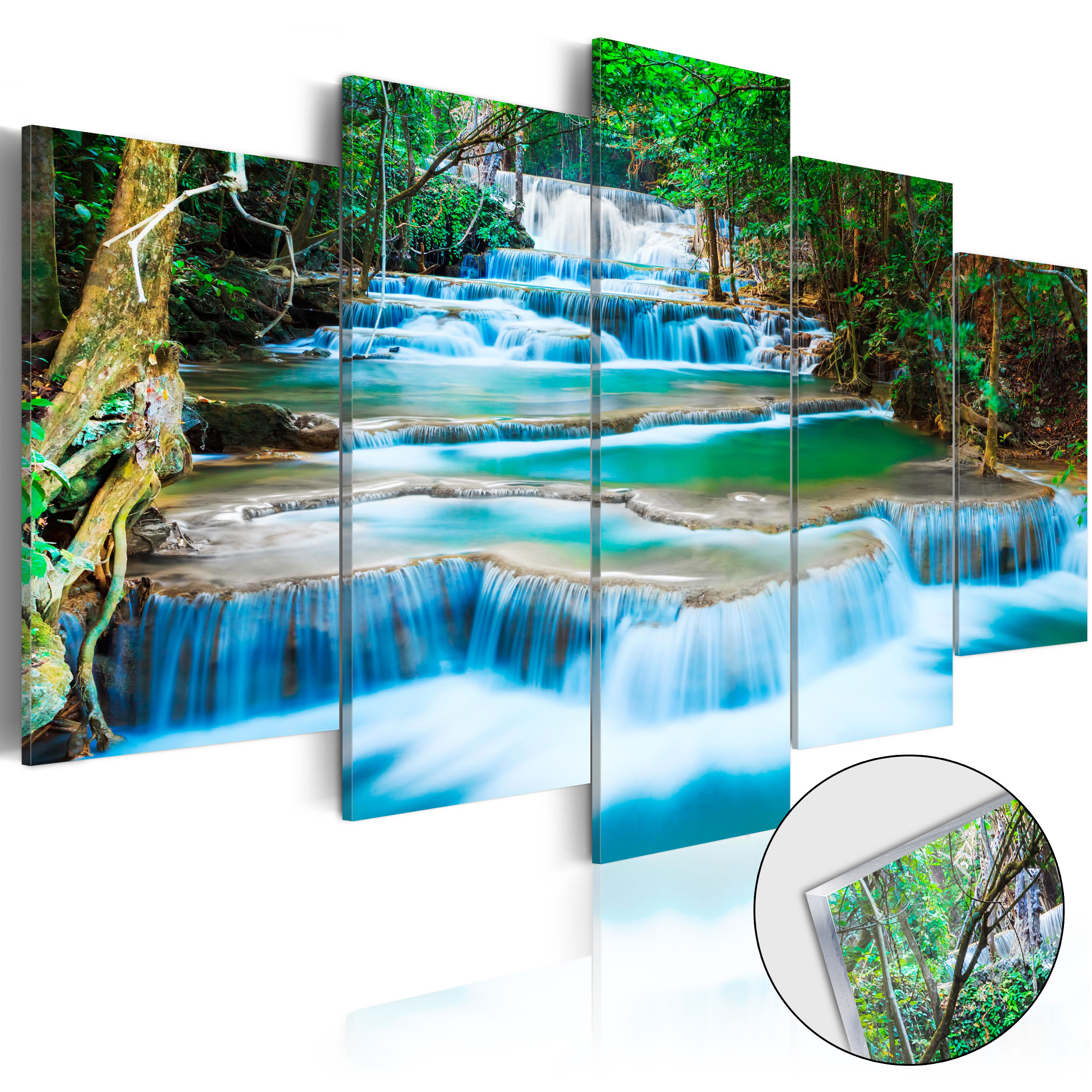 Acrylglasbilder 100x50 Wandbild Druck Wasserfall Steine Wald Natur 