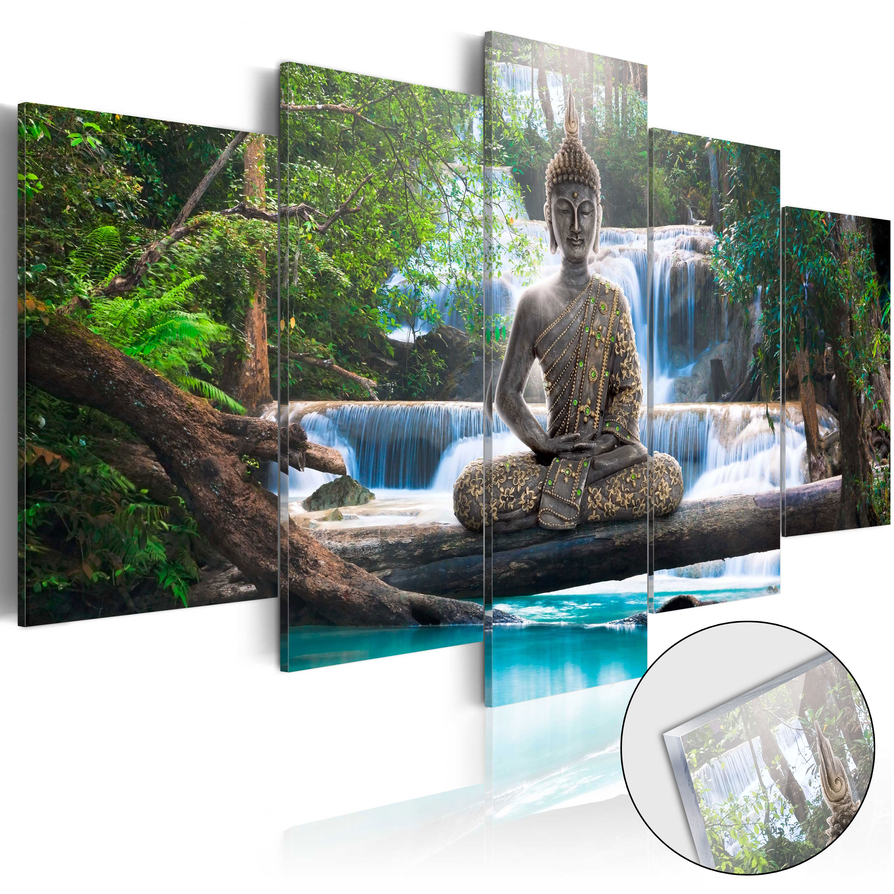 Acrylic Print - Buddha and Waterfall [Glass] - 200x100