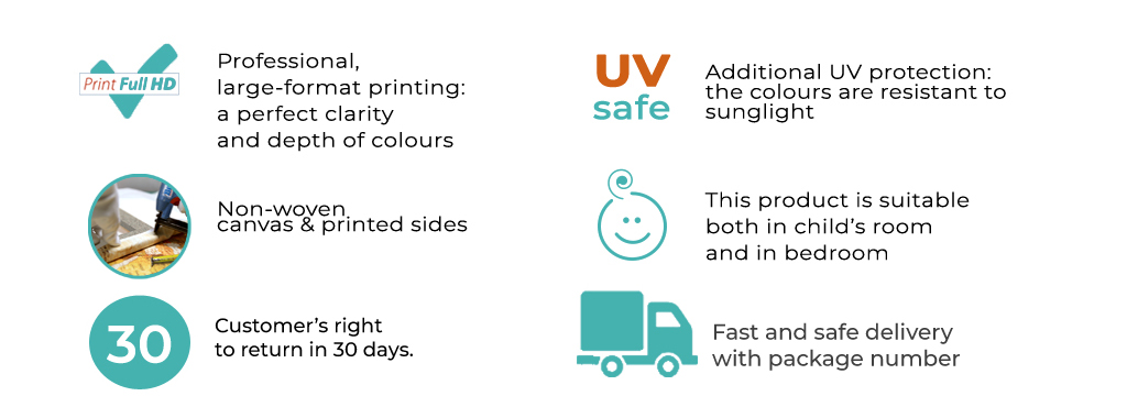 IMPORTANT:In case the picture consists of more than one piece, please remember to keep a certain distance between them (compare it with the picture displayed online).Please keep in mind that because of the screen settings, actual colours may vary from the ones visible on the picture online. Pictures are only displayed for illustration purposes. They serve as an exemplar of how the canvas print might look like in a particular surrounding. Please measure your wall properly and make sure you pick the right size. Hangers not included in the sale.