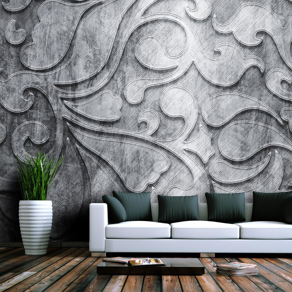Wallpaper - Silver background with floral pattern - 250x193