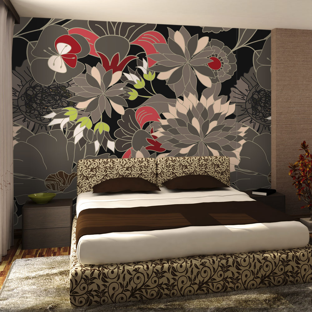 Wallpaper - floral design - gray - 250x193