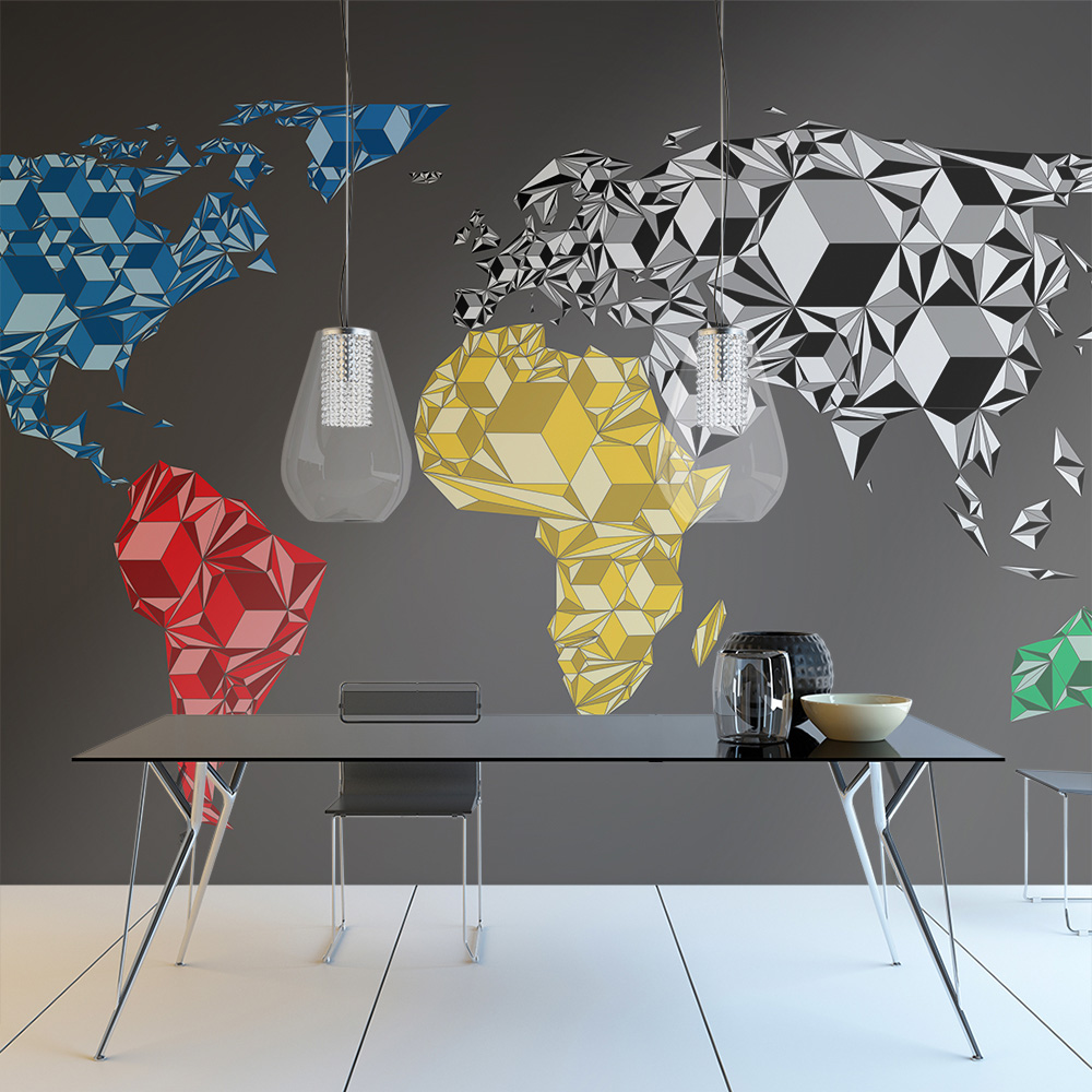 Wallpaper - Map of the World - colorful solids - 250x193