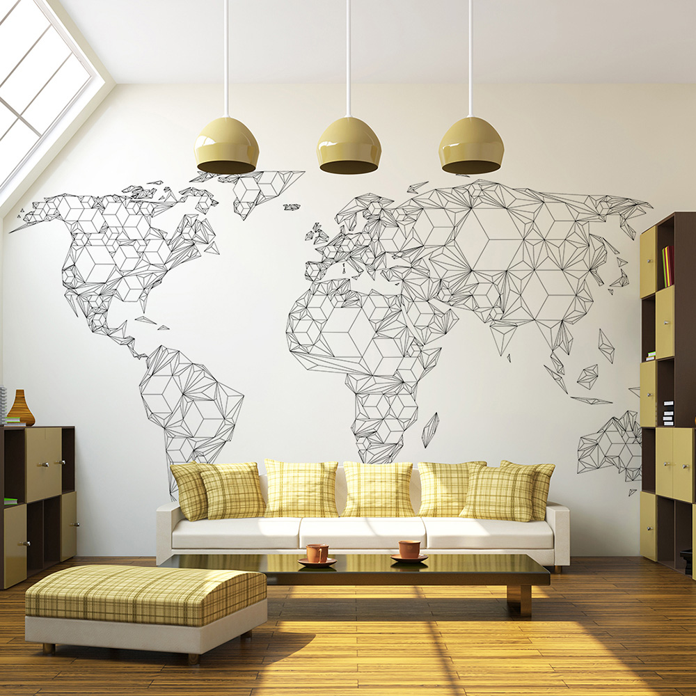 Wallpaper - Map of the World - white solids - 300x231