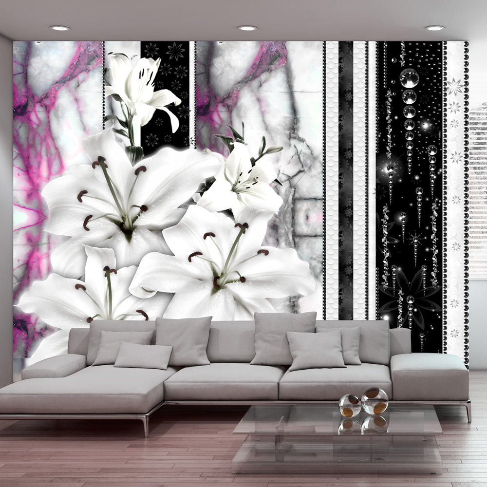 Wallpaper - Crying lilies on purple marble - 150x105