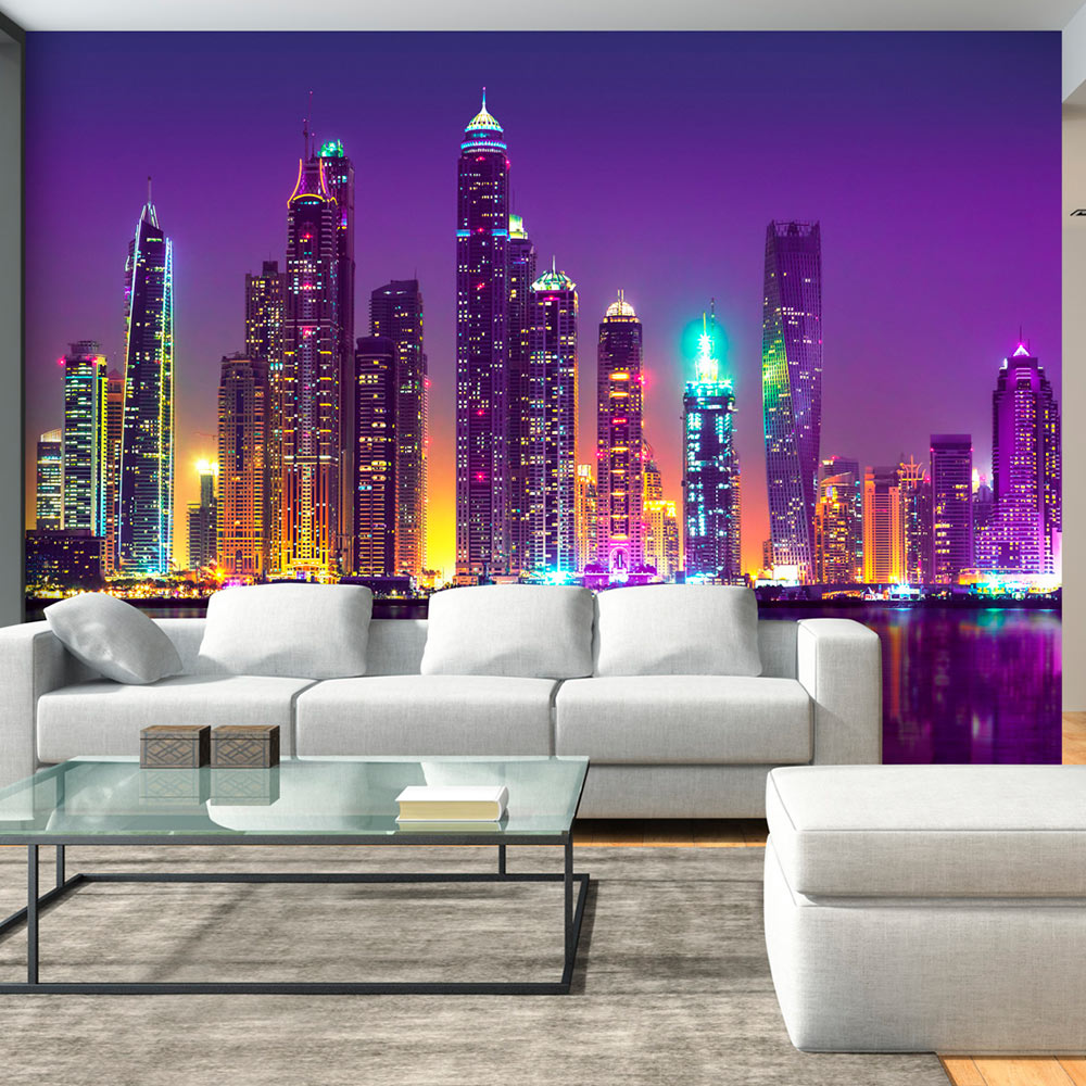-Stadt Emiraten VAE Skyline Mer Strand Nacht Mural VLIES Fototapete-DUBAI- 1672 
