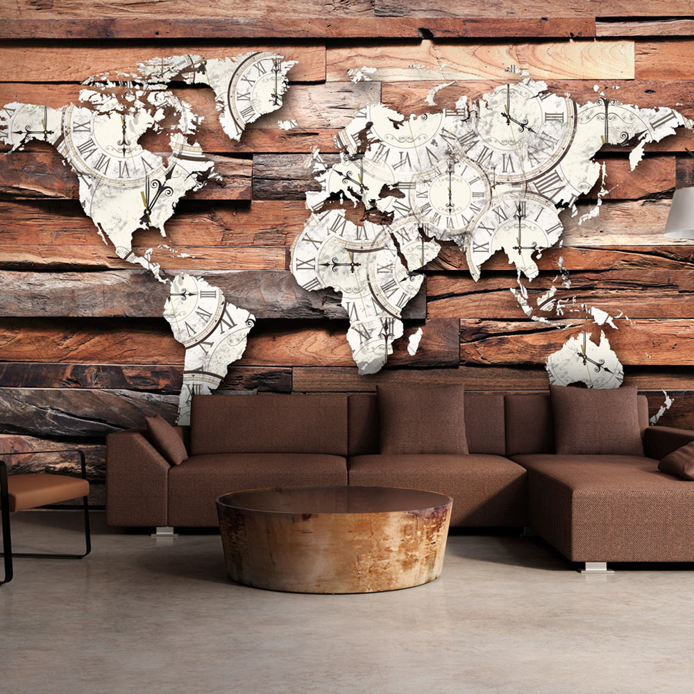 Wallpaper - Map On Wood - 200x140