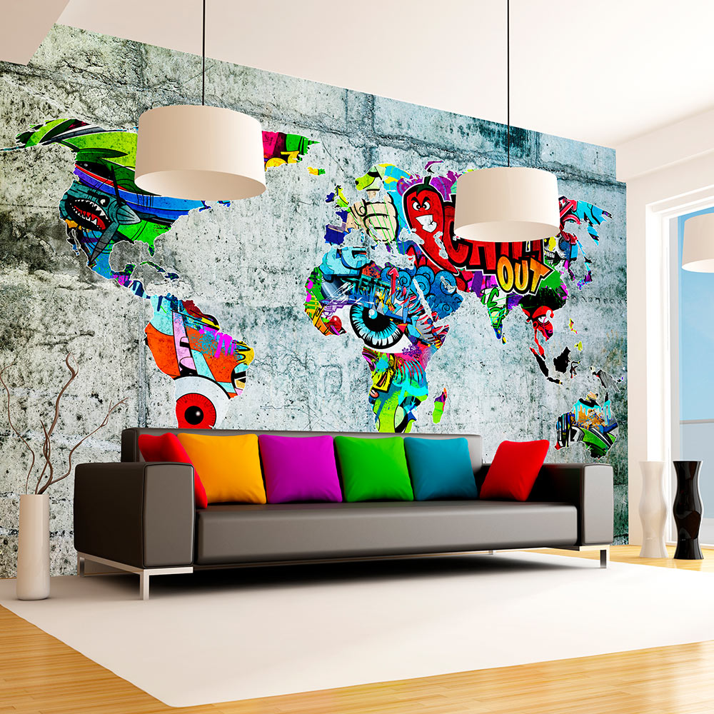 Self-adhesive Wallpaper - Map - Graffiti - 196x140