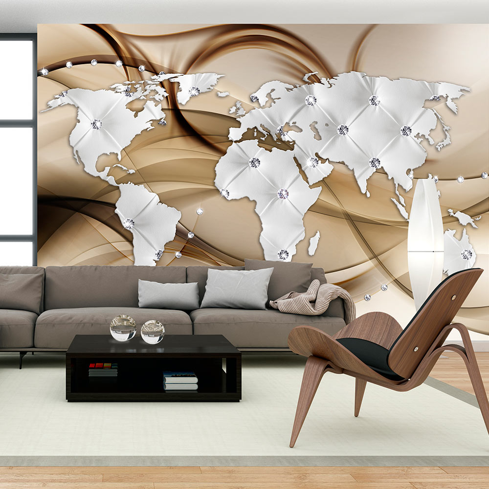 Wallpaper - World Map - White & Diamonds - 350x245