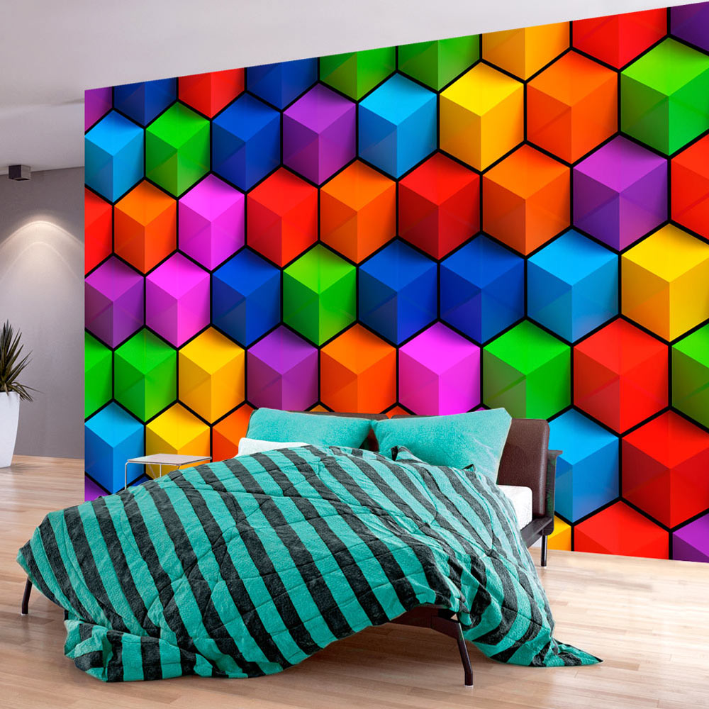 Self-adhesive Wallpaper - Colorful Geometric Boxes - 392x280