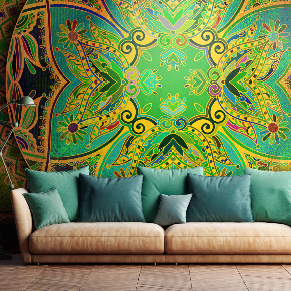 Self-adhesive Wallpaper - Mandala: Emerald Fantasy - 392x280