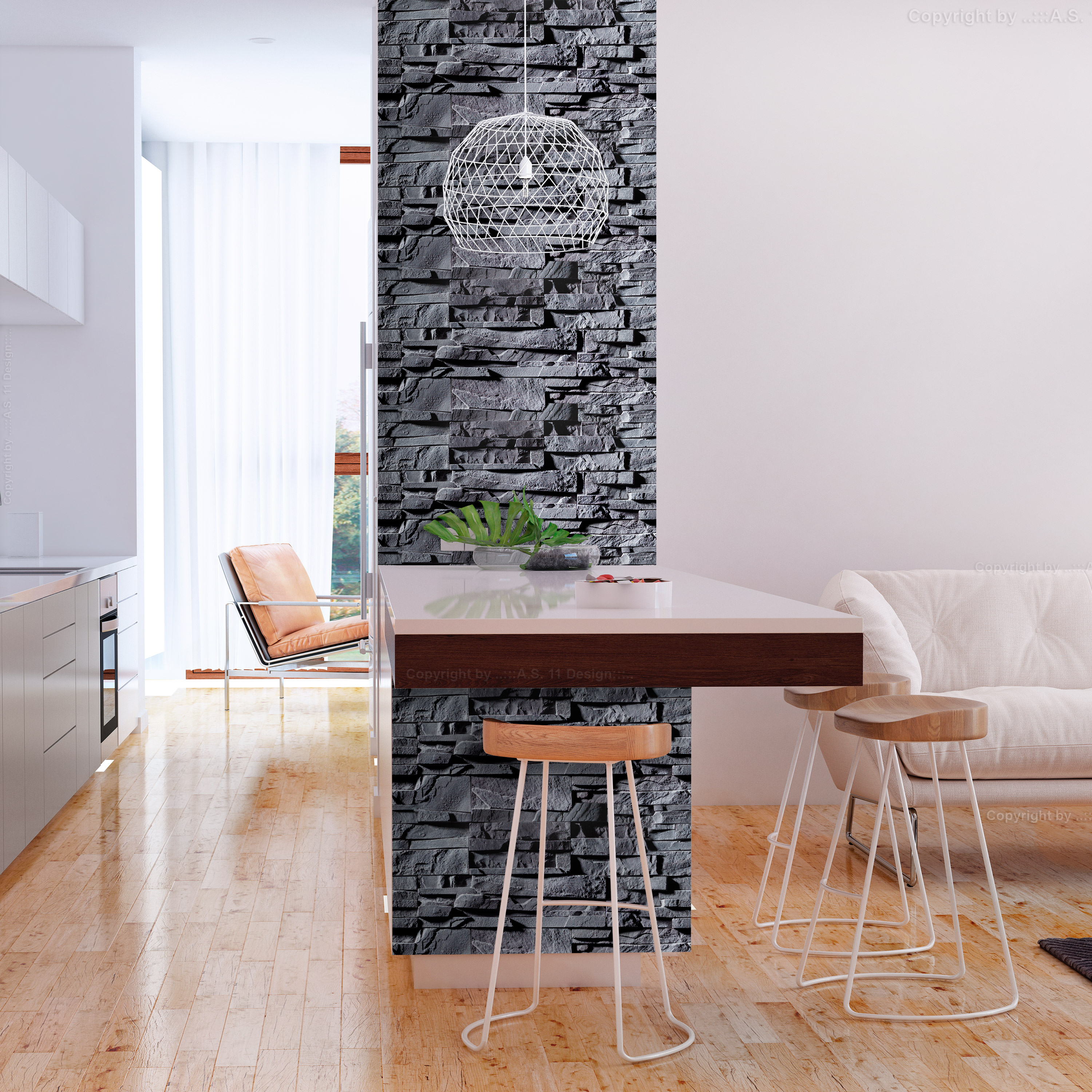 Wallpaper 3D Peel and Stick Self-Adhesive Wall Mural Faux Stone f-B ...