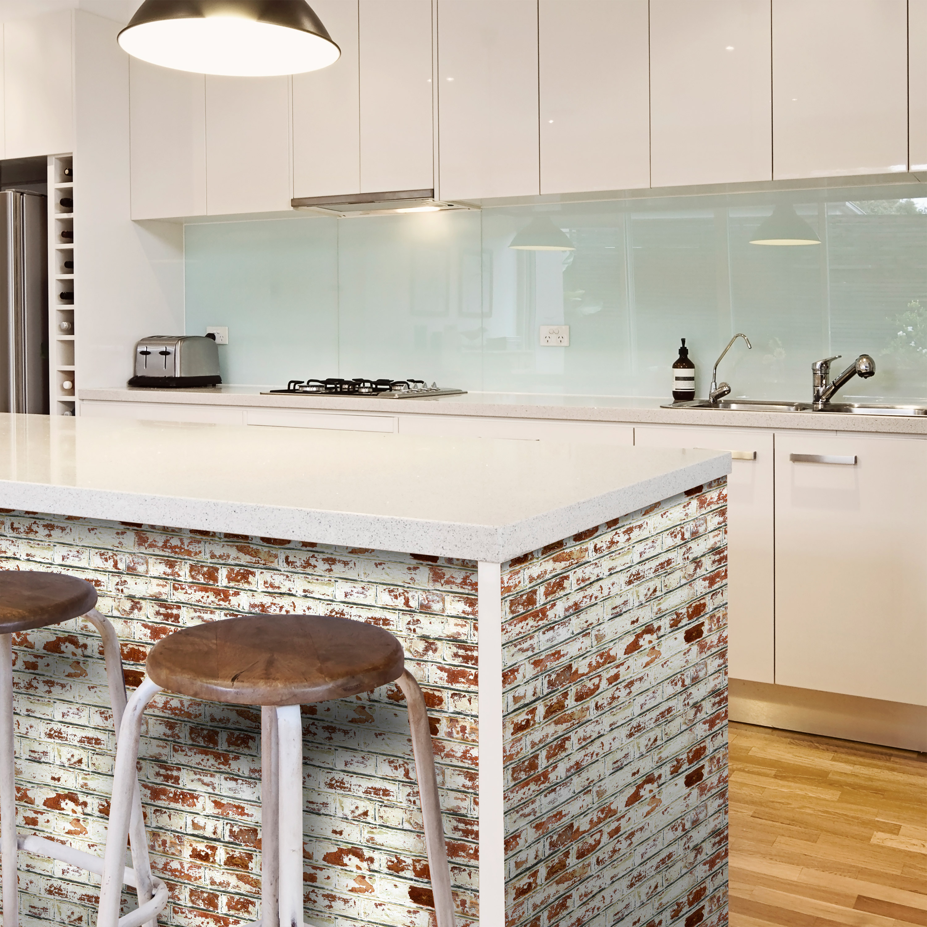 faux brick peel and stick backsplash