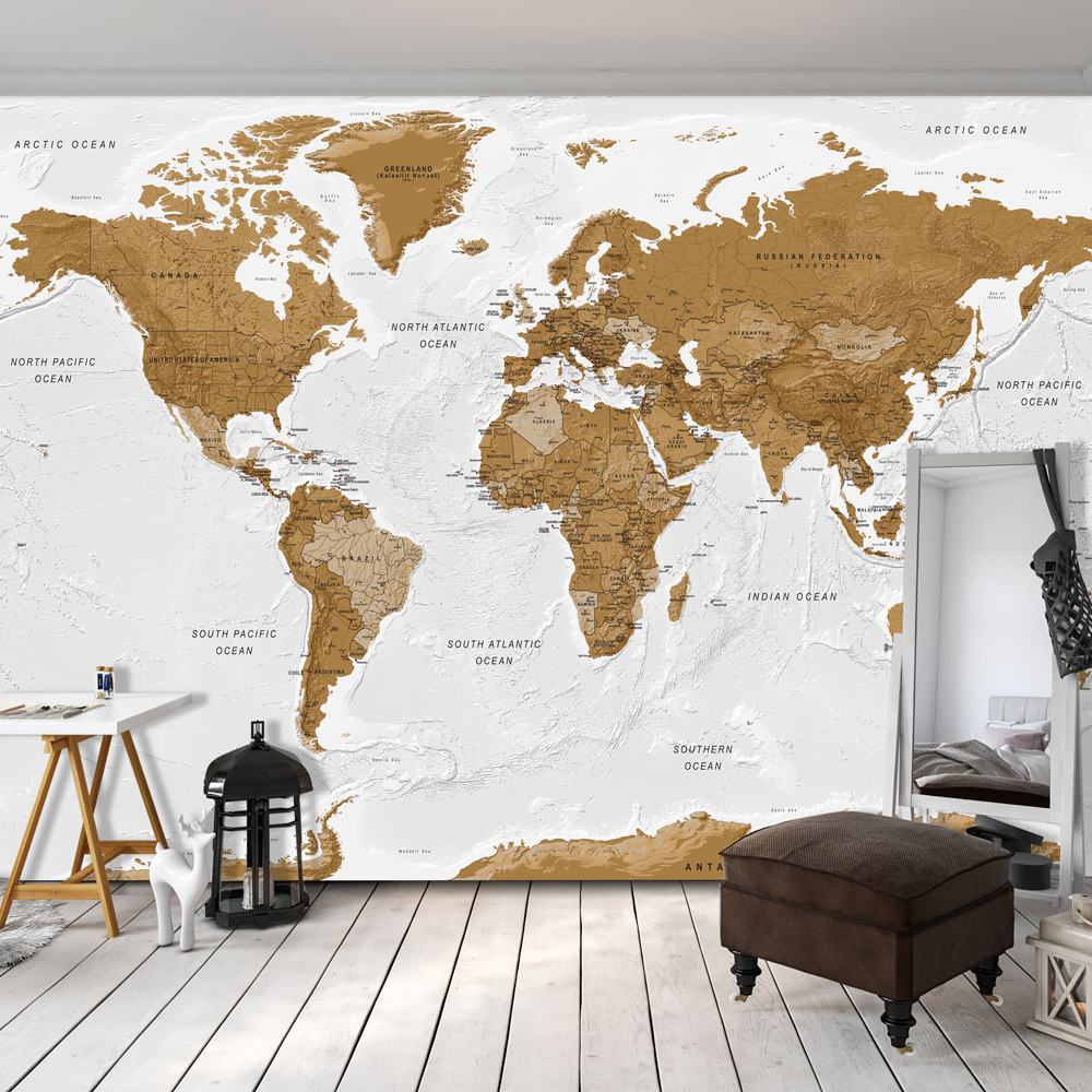 Self-adhesive Wallpaper - World Map: White Oceans - 441x315