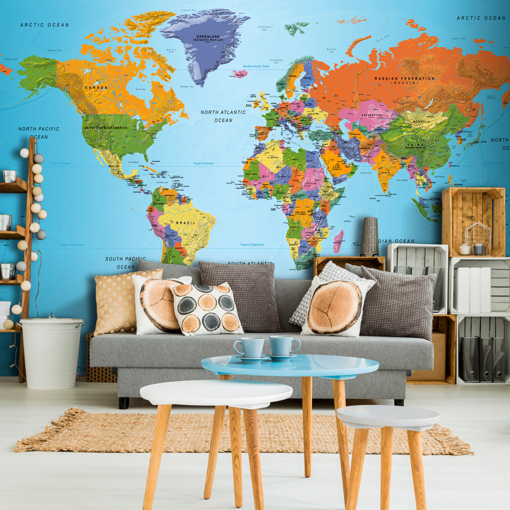 Self-adhesive Wallpaper - World Map: Colourful Geography - 98x70