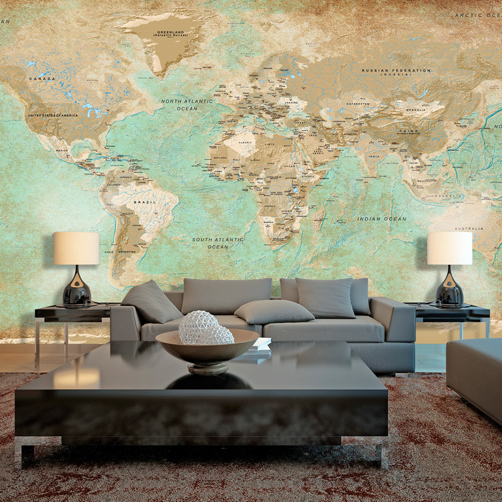 XXL wallpaper - Turquoise World Map II - 500x280